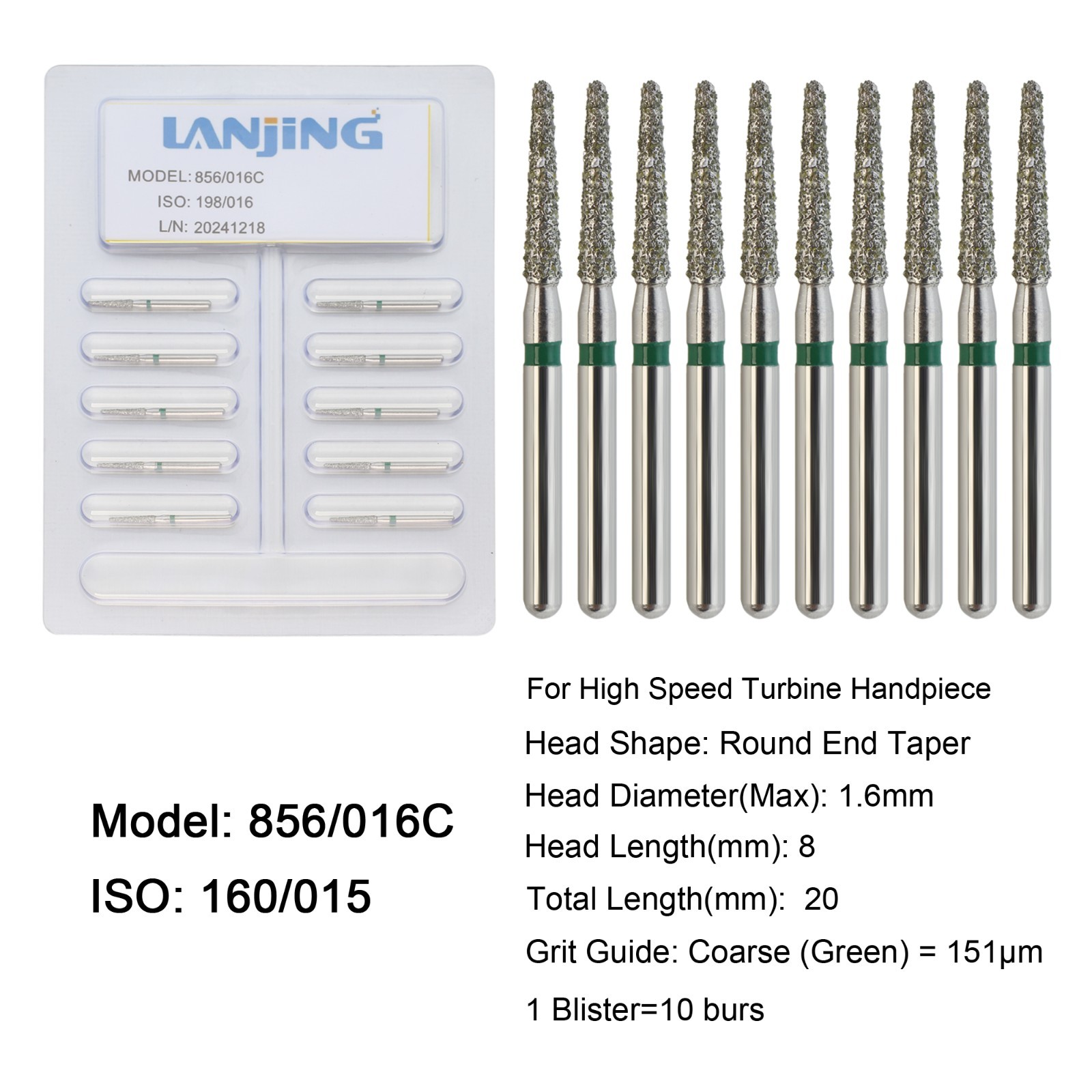 Dental Diamond Burs FG Round End Taper Football Bur Coarse Fine High Speed 856