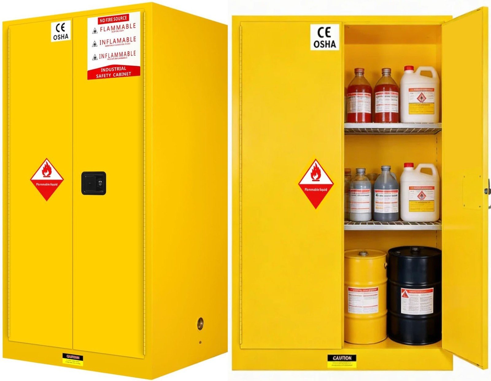 90 Gal Flammable Liquid Storage Cabinet 35»×35»×65» Fireproof Safety Cabinet