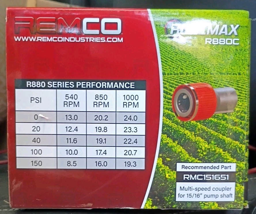 Remco Water Pump. Rollmax R880c 150psi Max 24.5 GPM CCW Rot 540-1000 Rpm