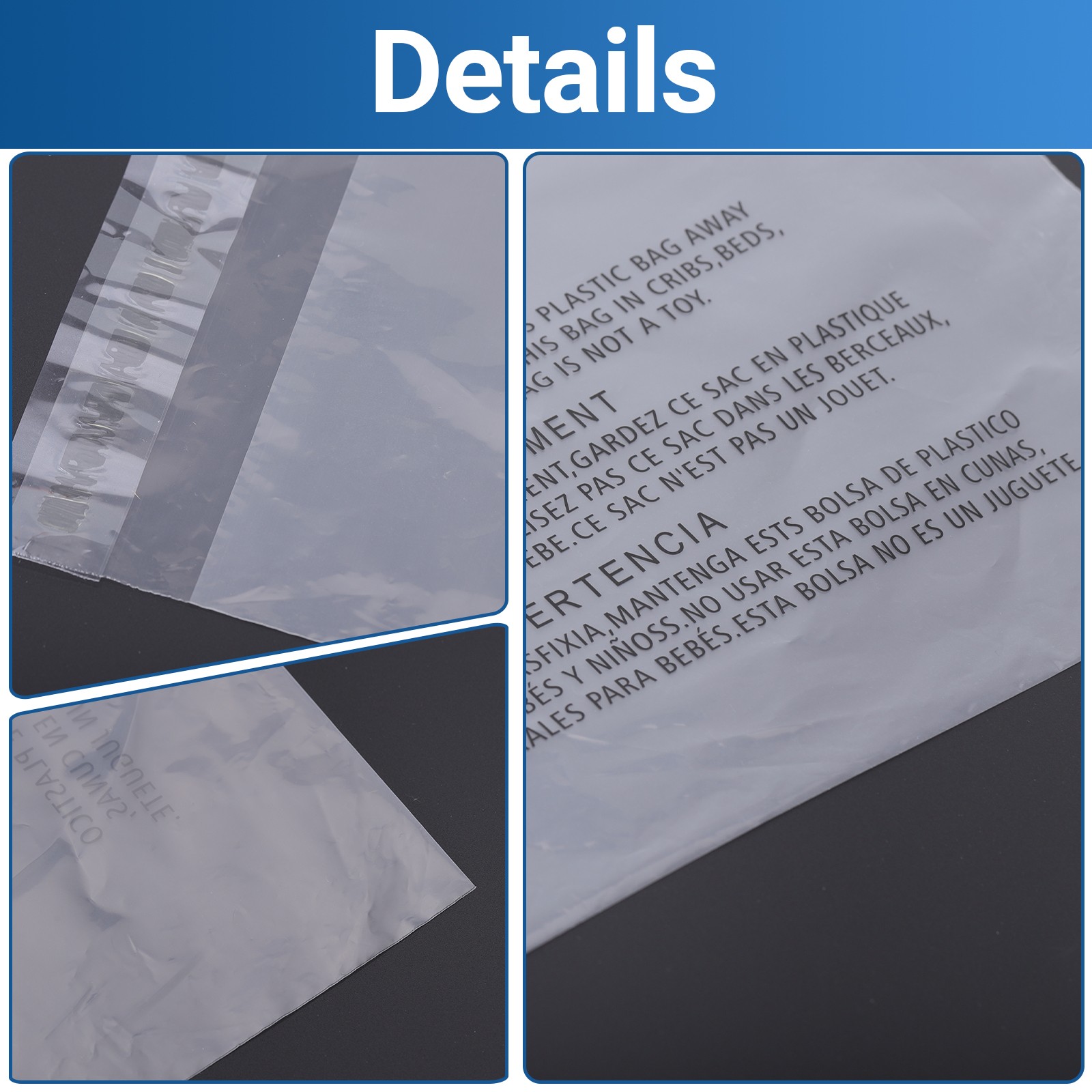 Clear Poly Bags with Suffocation Warning 6×9,8×10,9×12,11×14,12×15,14×20,18×24