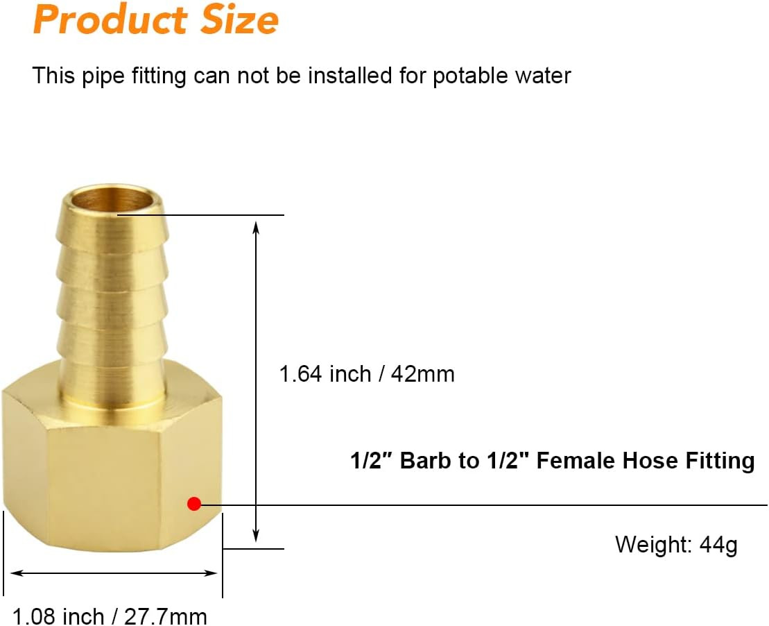 1/2 Inch Hose Barb to 1/2 Inch NPT Female Thread Fitting, Brass Quick Connector
