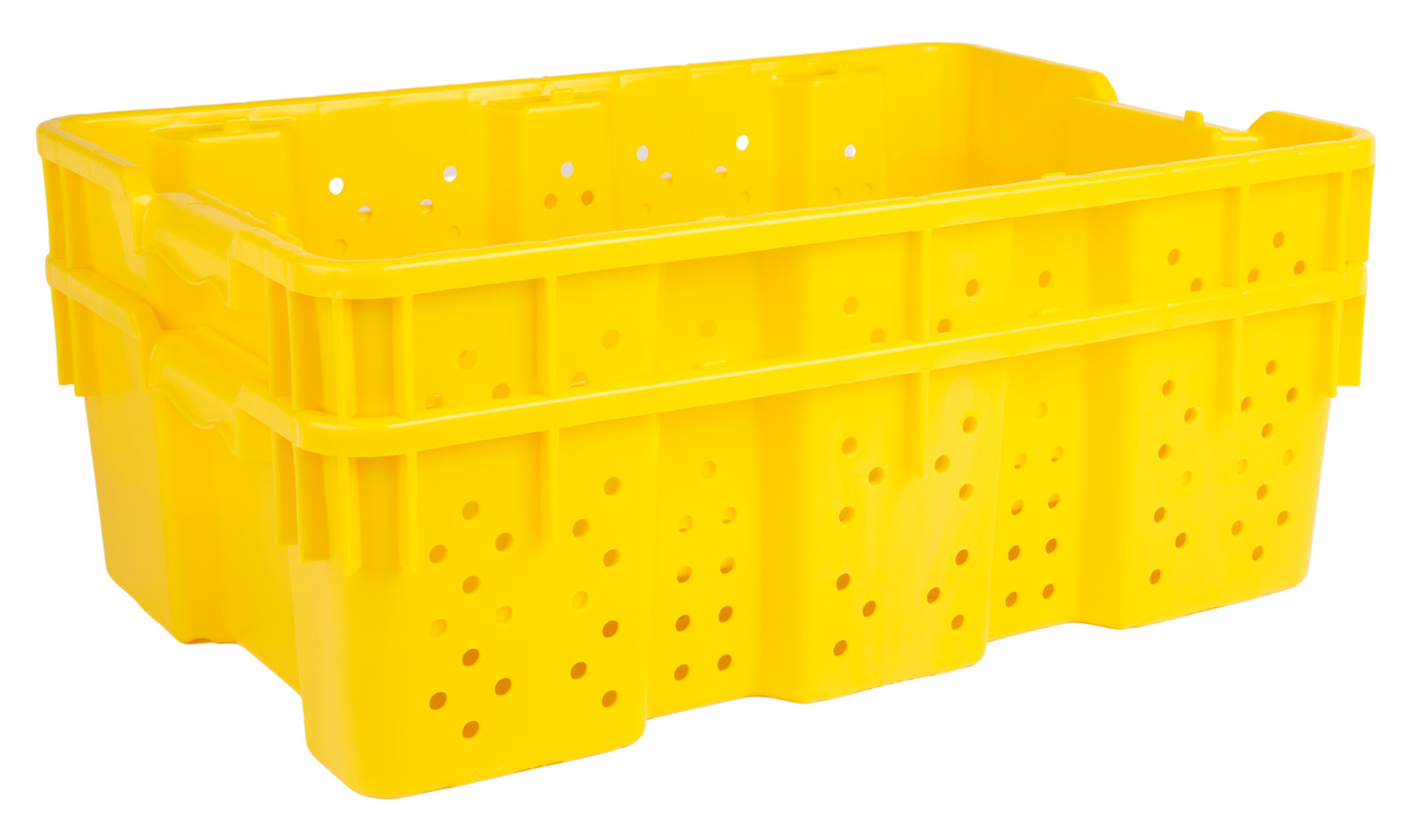 24 x 16 x 7.3″ (7.5 Gallon) Agricultural Nest and Stack Vented Crate, Yellow