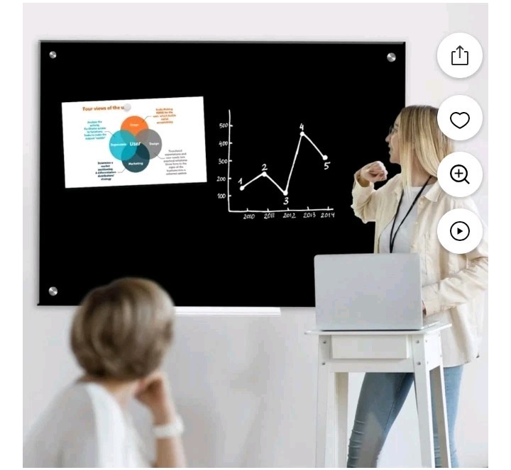 Black Glass Dry Erase Board 24×18 Magnetic Glass Board Frameless Black Glass…