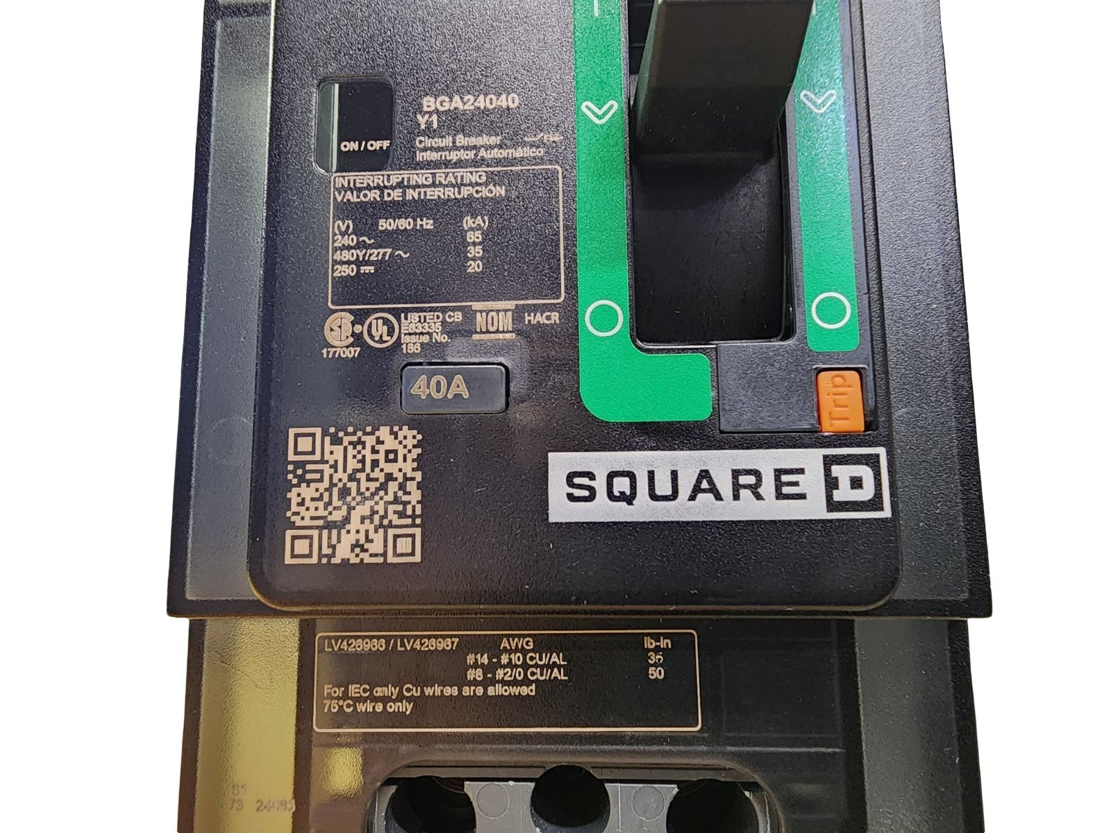 Square D BGA24040Y1 I-Line Circuit Breaker 40A 2-Pole 480Y/277V PowerPact B 35kA
