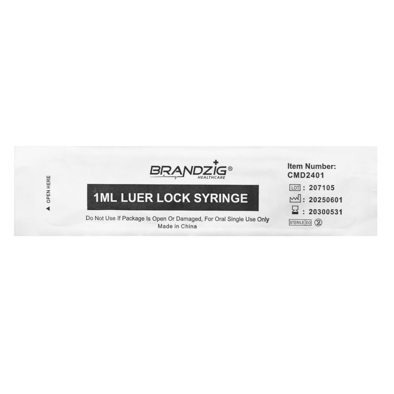 BRANDZIG 1mL Luer Lock Syringe (No Needle) – Sterile, Individually 1 mL