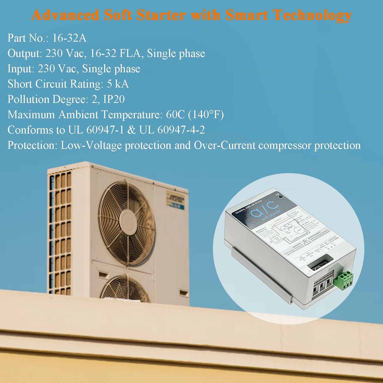 (16-32A) AC Soft Start Module Compatible with 4-7 Ton AC Unites | Easy Install