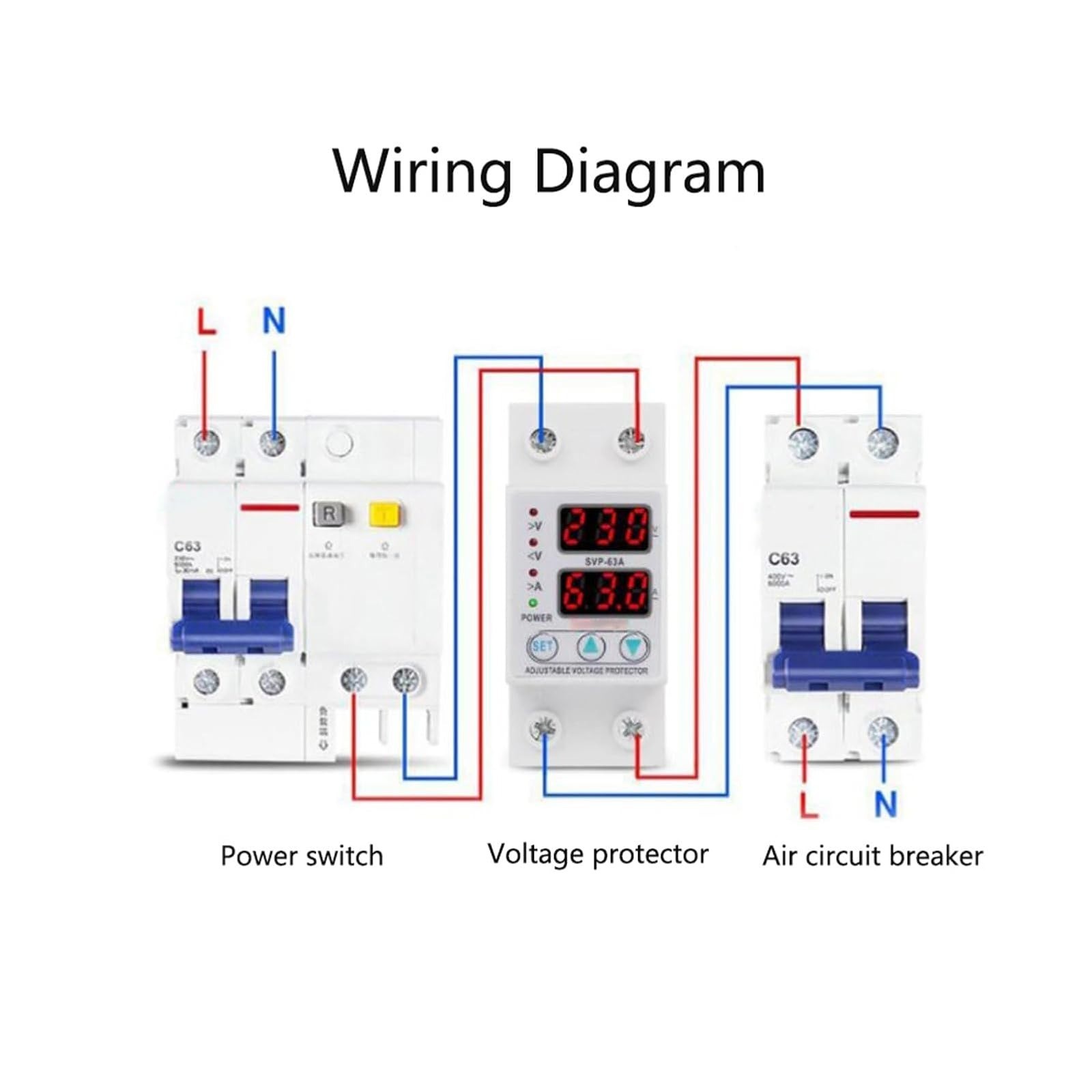 Estink Voltage Protective Device AC230V 63A Adjustable Current Protector