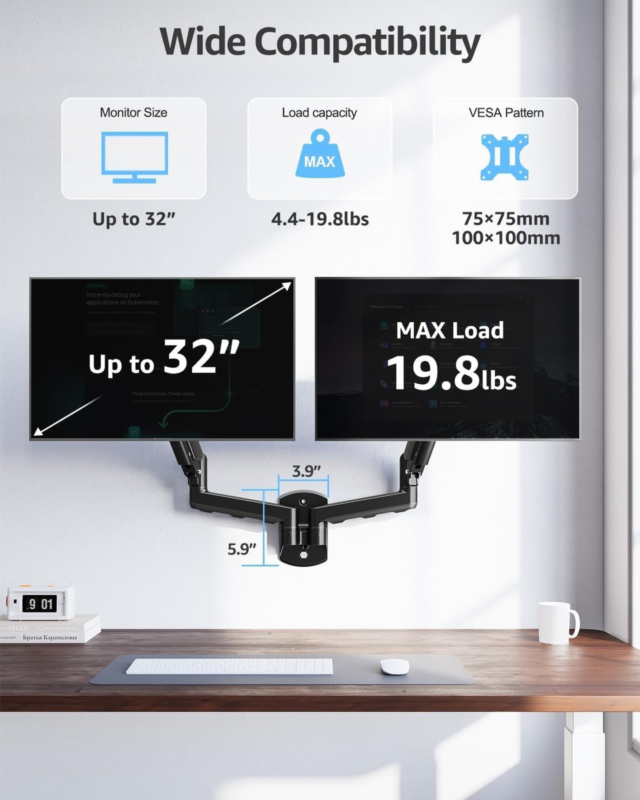 MOUNTUP Dual Monitor Wall Mount for 2 Max 32 Inch Computer Screen, Fully Adju…