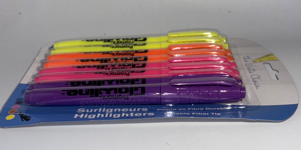 Promarx Glowline 1pk 8pcs MultiColor Durable Fiber Tip Highlighters-NEW-SHIP24HR