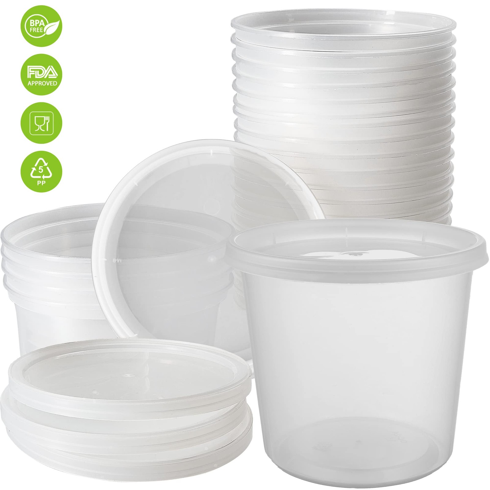 DuraHome Deli Containers with Lids 24oz. Leakproof 30 24 oz. (30 Sets), Clear