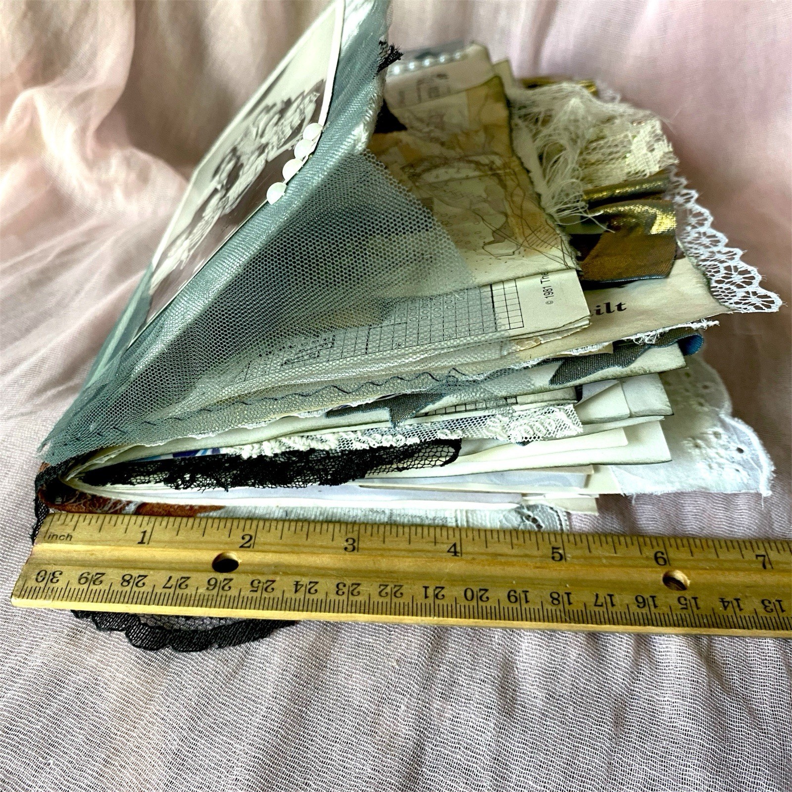 Handmade Authentic Vintage Junk Journal Book 90 Pgs Layered Lace Pockets Diary