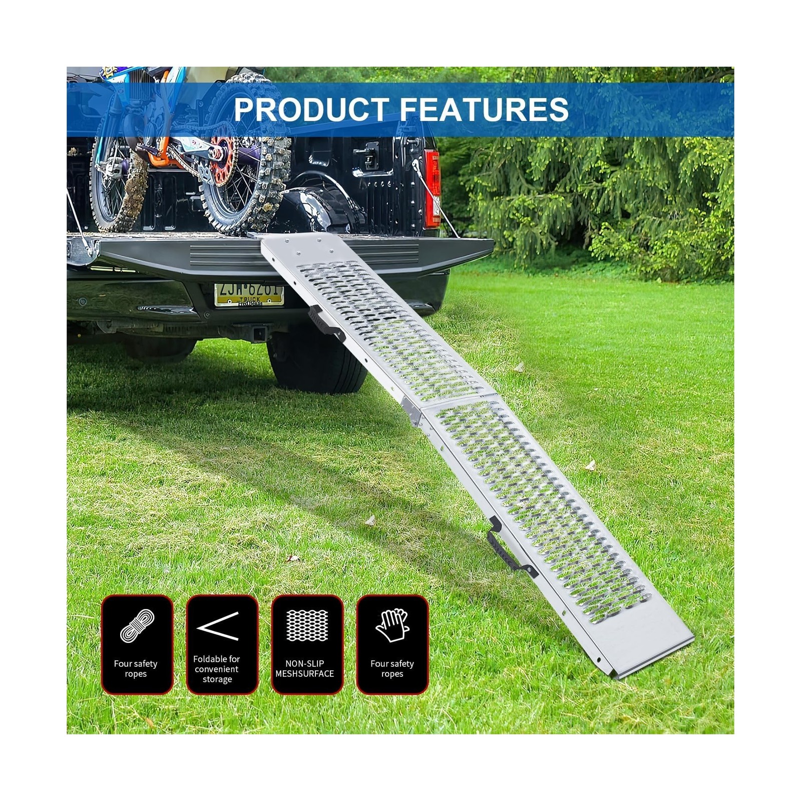 81.88 inches Long and 10.55 inches Wide Heavy Duty Folding Loading Ramp, 1500…