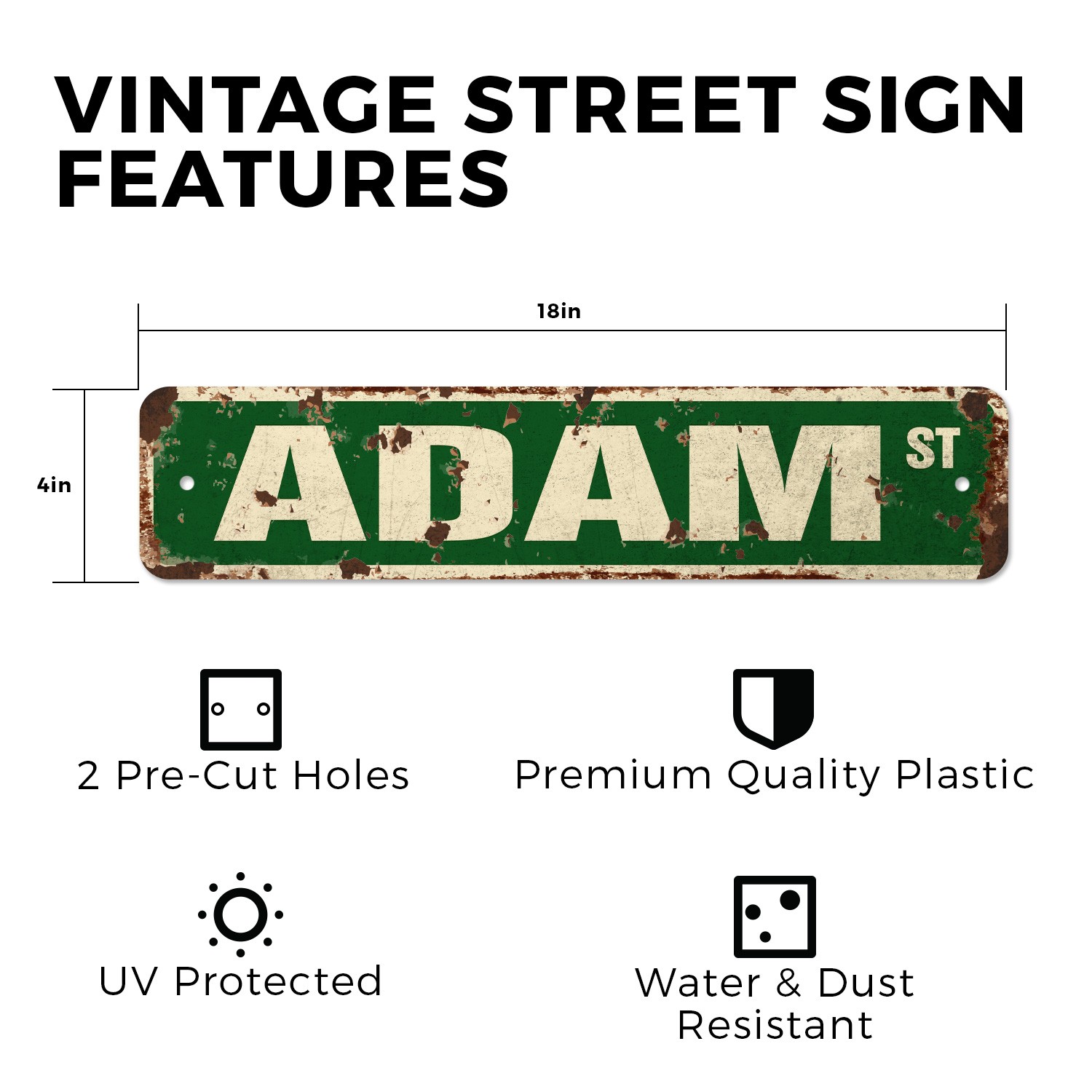 ADAM Vintage Style Rustic Street Sign Childrens Name Room Plastic Metal