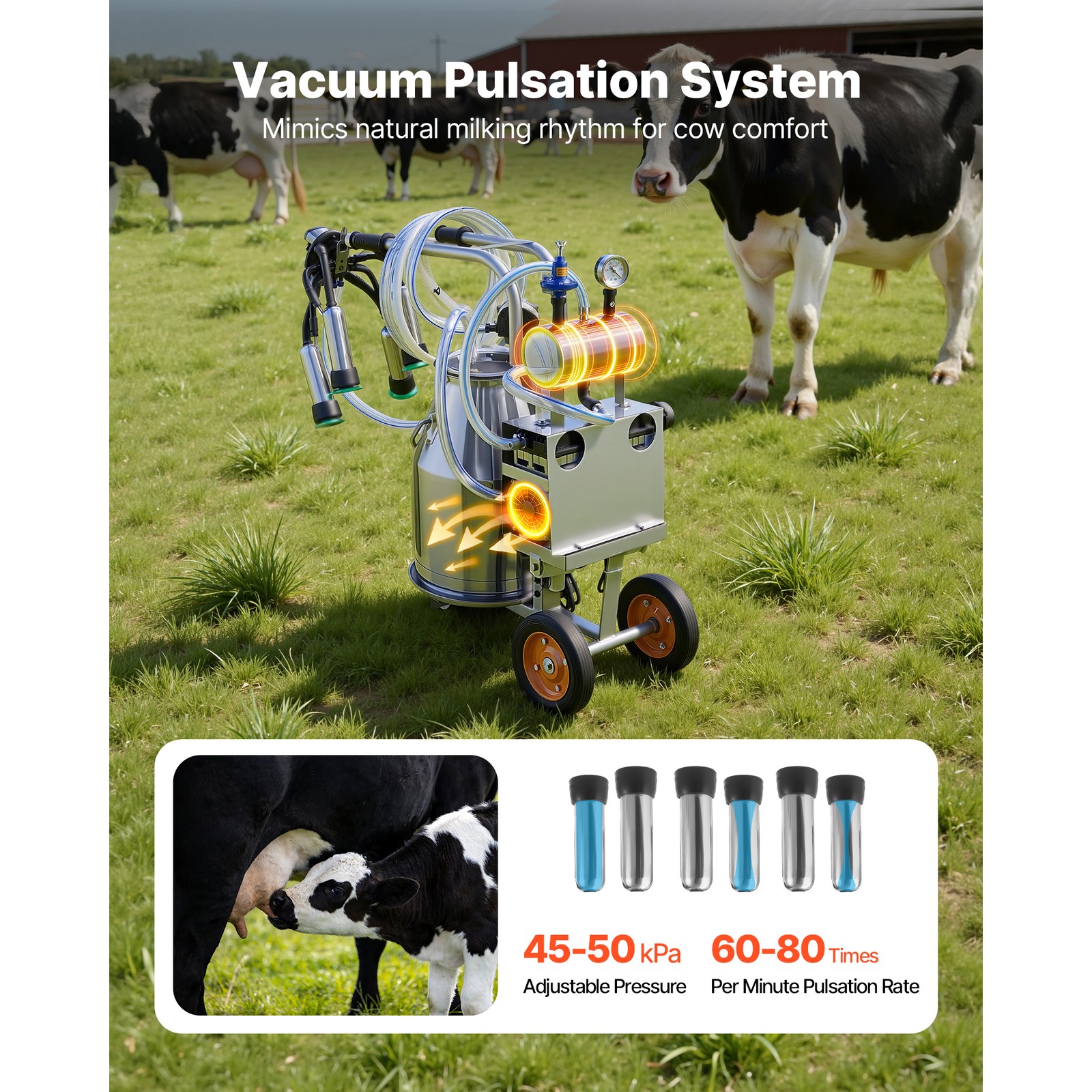 Uimoso Electric Milking Machine with 6.6 Gal / 25 L Bucket for Cows