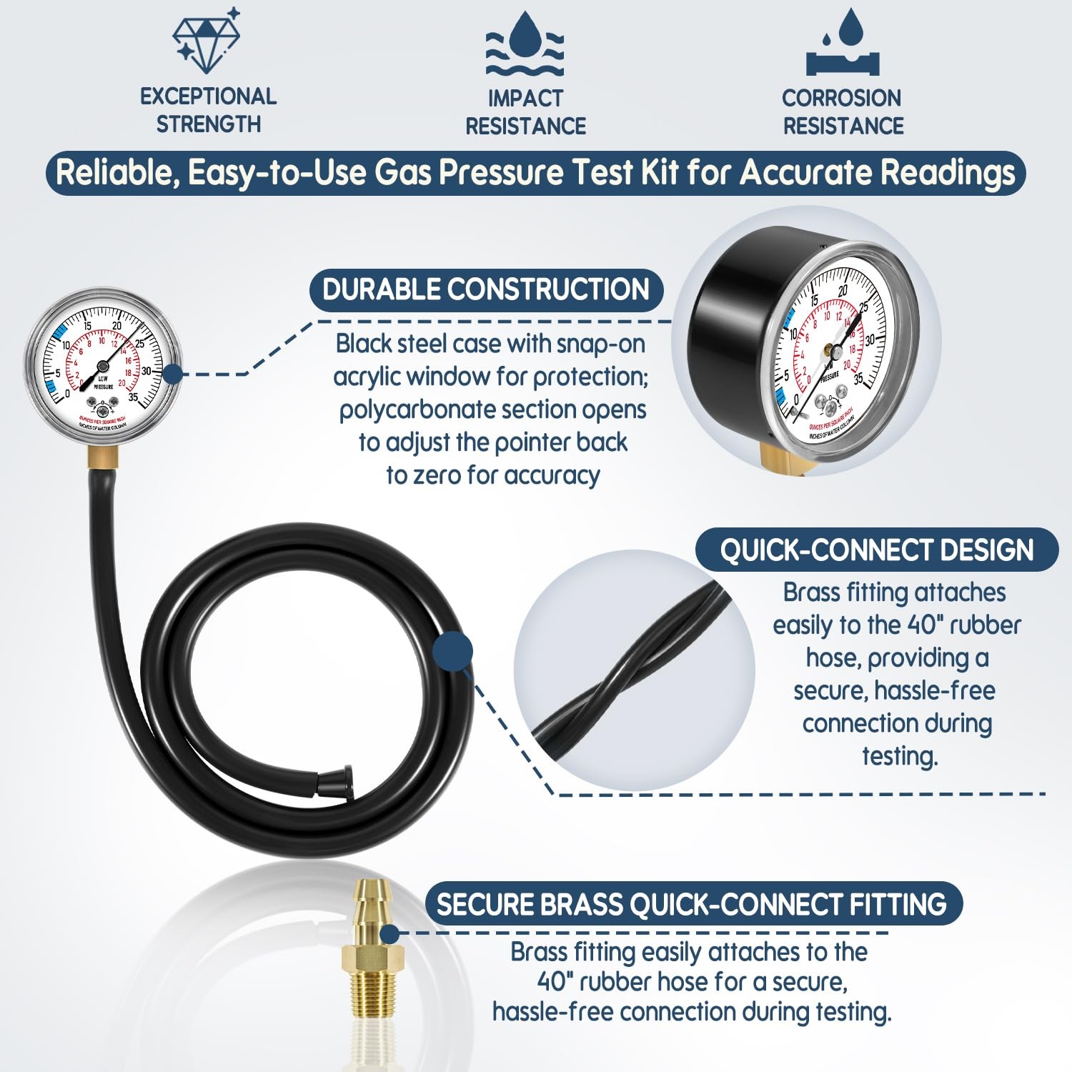 Manometer Gas Pressure Tester, Natural Gas or LP Gas Manifold Pressure Test Kit