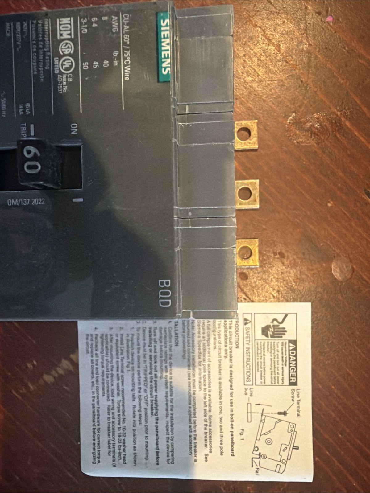 Siemens BQD360 Circuit Breaker 60A 480V 3-Pole Bolt-On. Free Shipping
