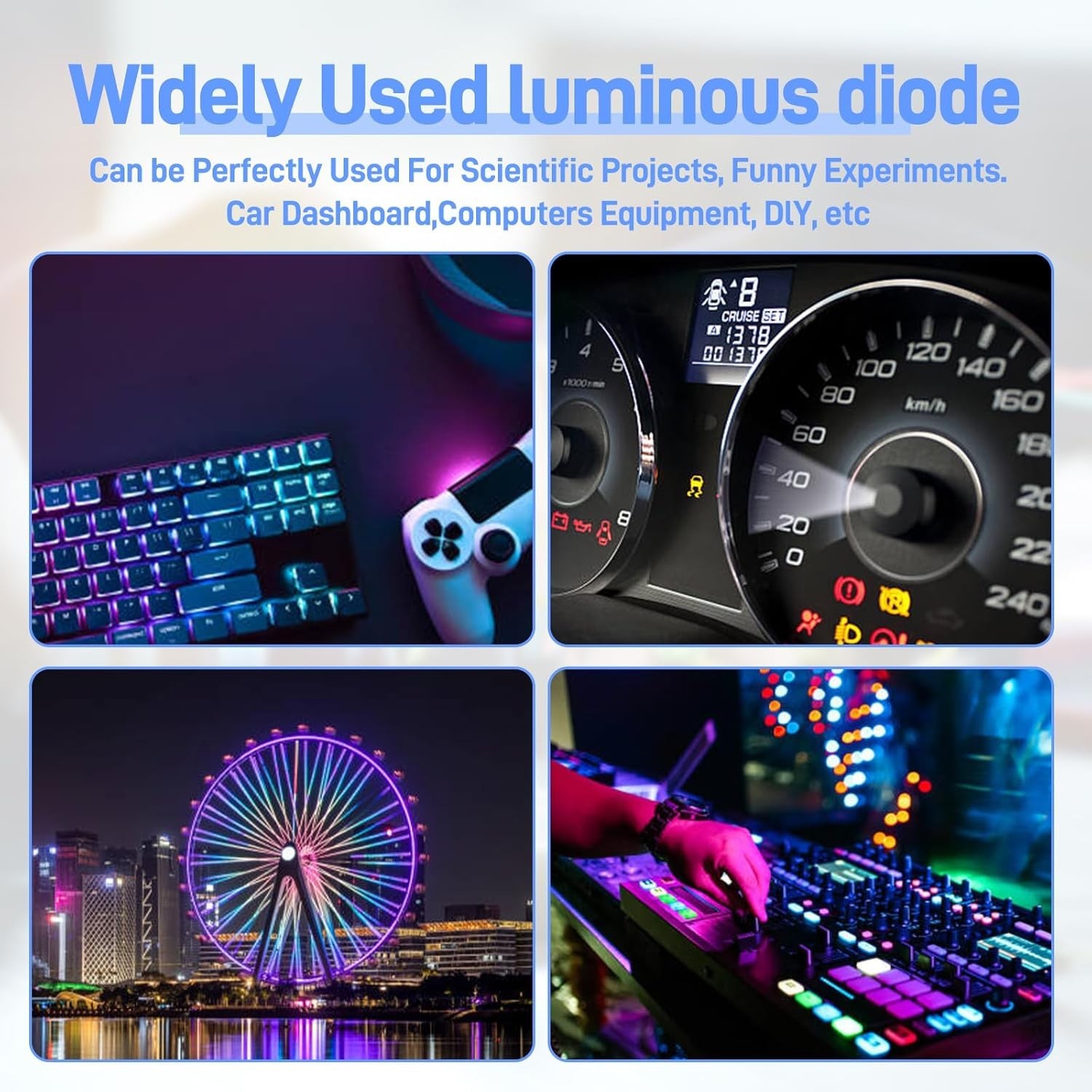 300 Pcs 3mm & 5mm LED Diode Assortment Kit – 5 Colors White/Red/Blue/Green/Ye…