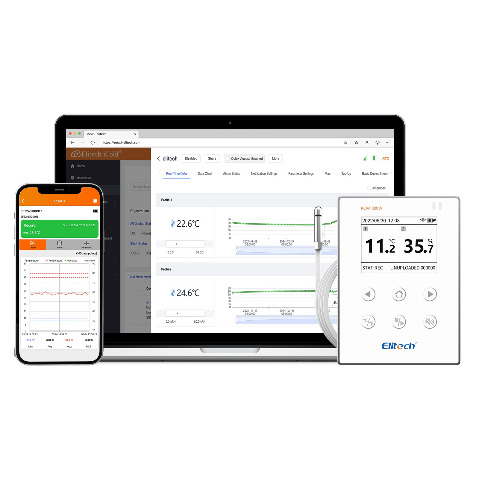 Elitech Temperature Humidity Data Logger Wireless Moniter -40~176℉ RCW-800W-THE