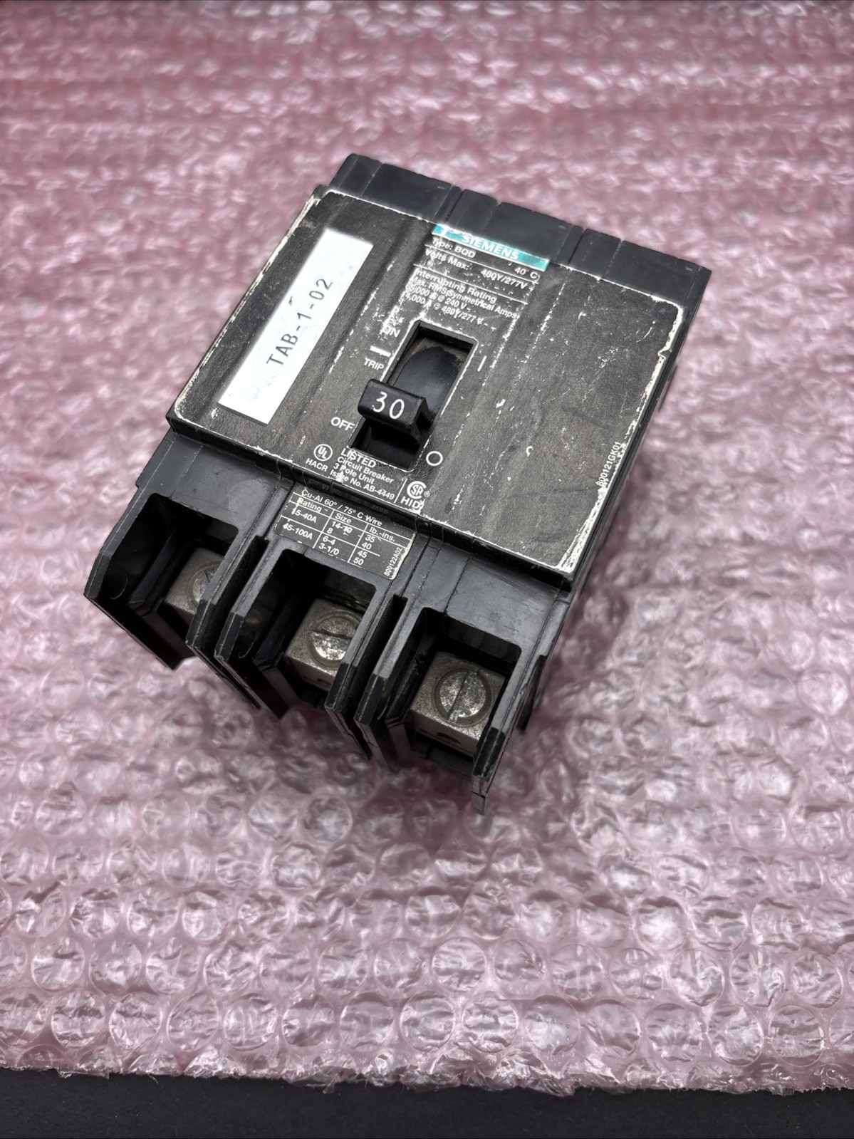SIEMENS BQD330 Molded Bolt-On Circuit Breaker 30A 3 Pole *GREAT CONDITION*