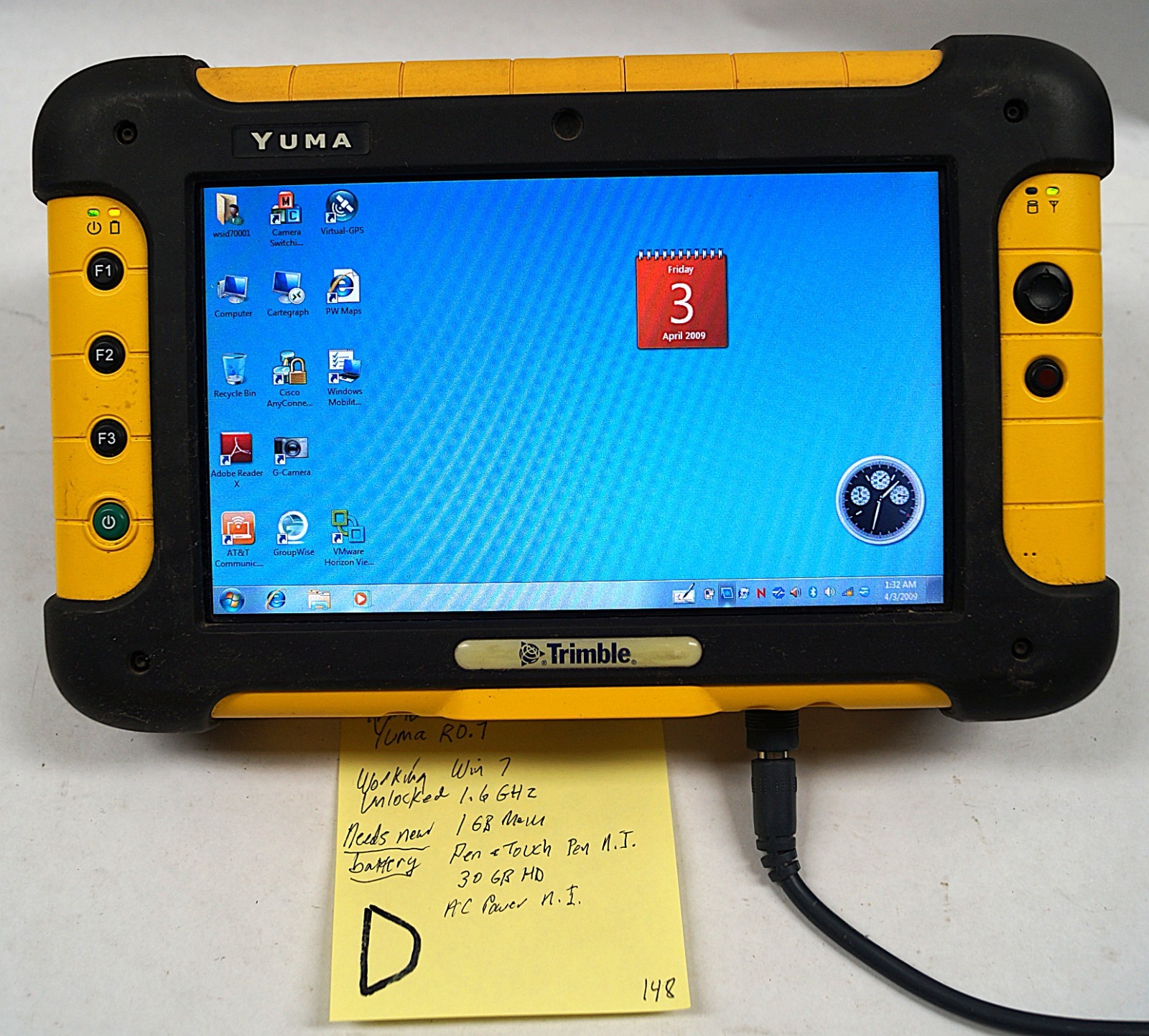 Trimble Yuma R0.7 Rugged 7″ Tablet Win7 1.6GHz 1GB Mem 30GB HD Touch WORKS F121