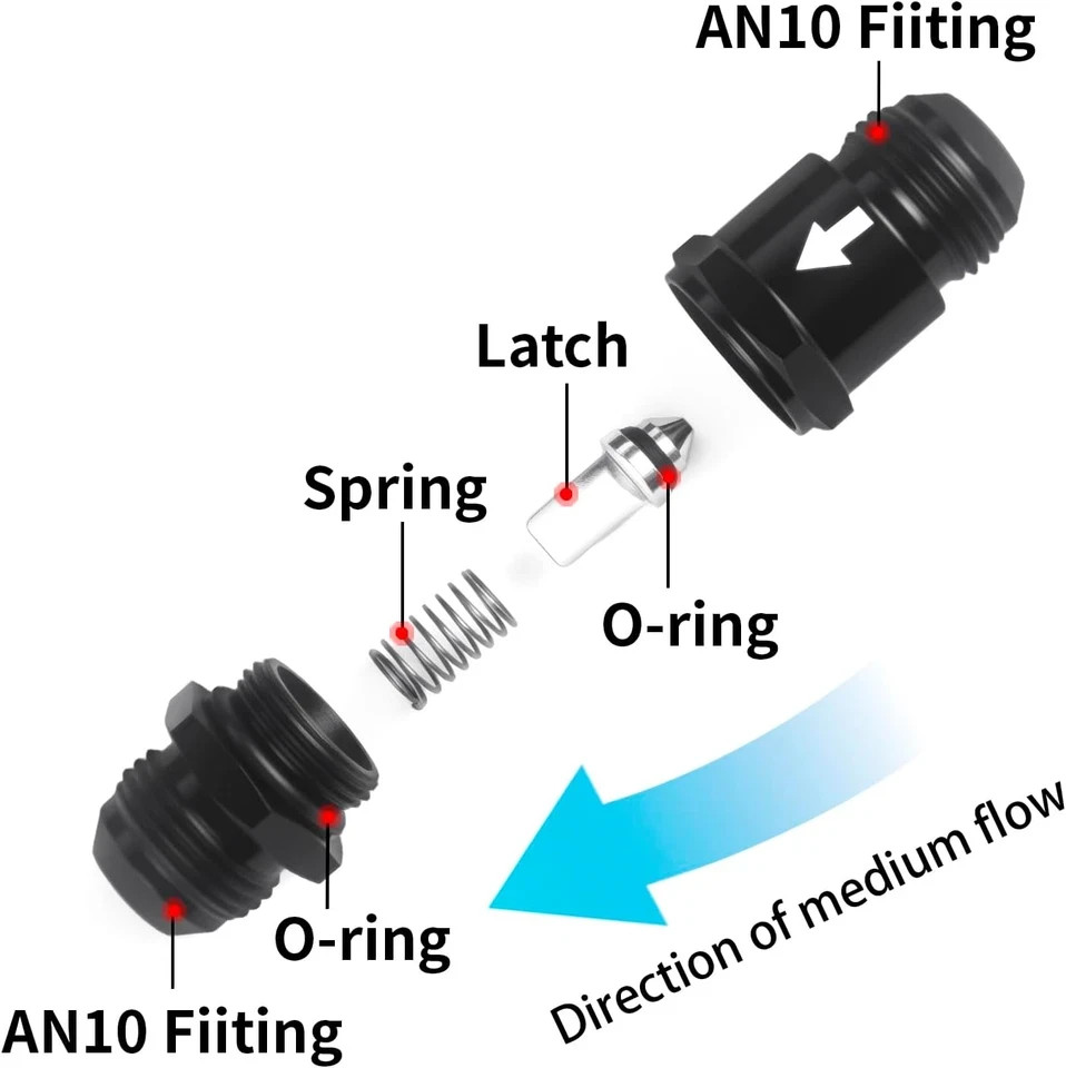 AN10 One Way Check Valve Inline Fitting Aluminum Black 2PCS Fuel Oil