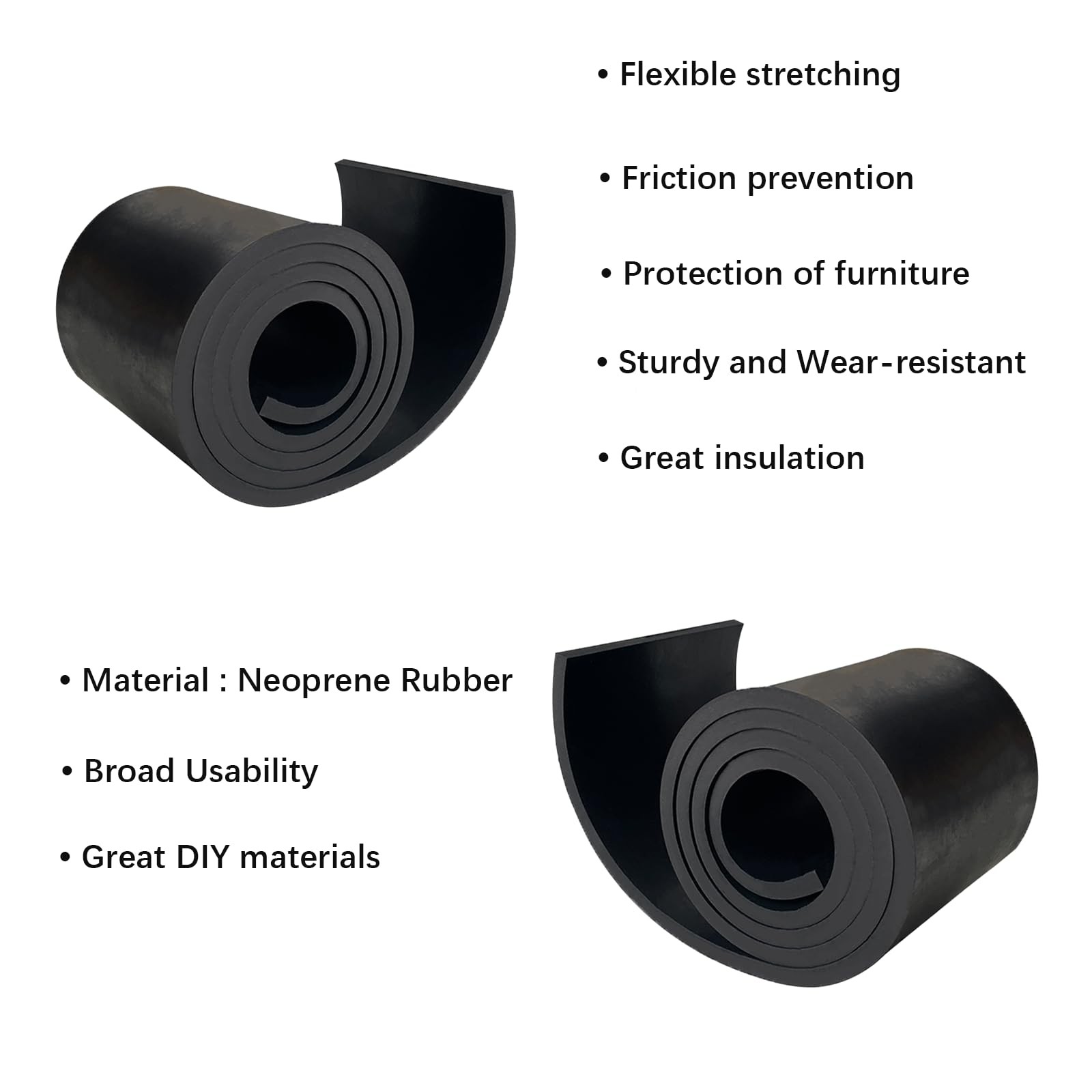 Thick Neoprene Rubber Strip 4×1/4 Inch x 3.3 Ft Solid Roll Craft Floor DIY Pad