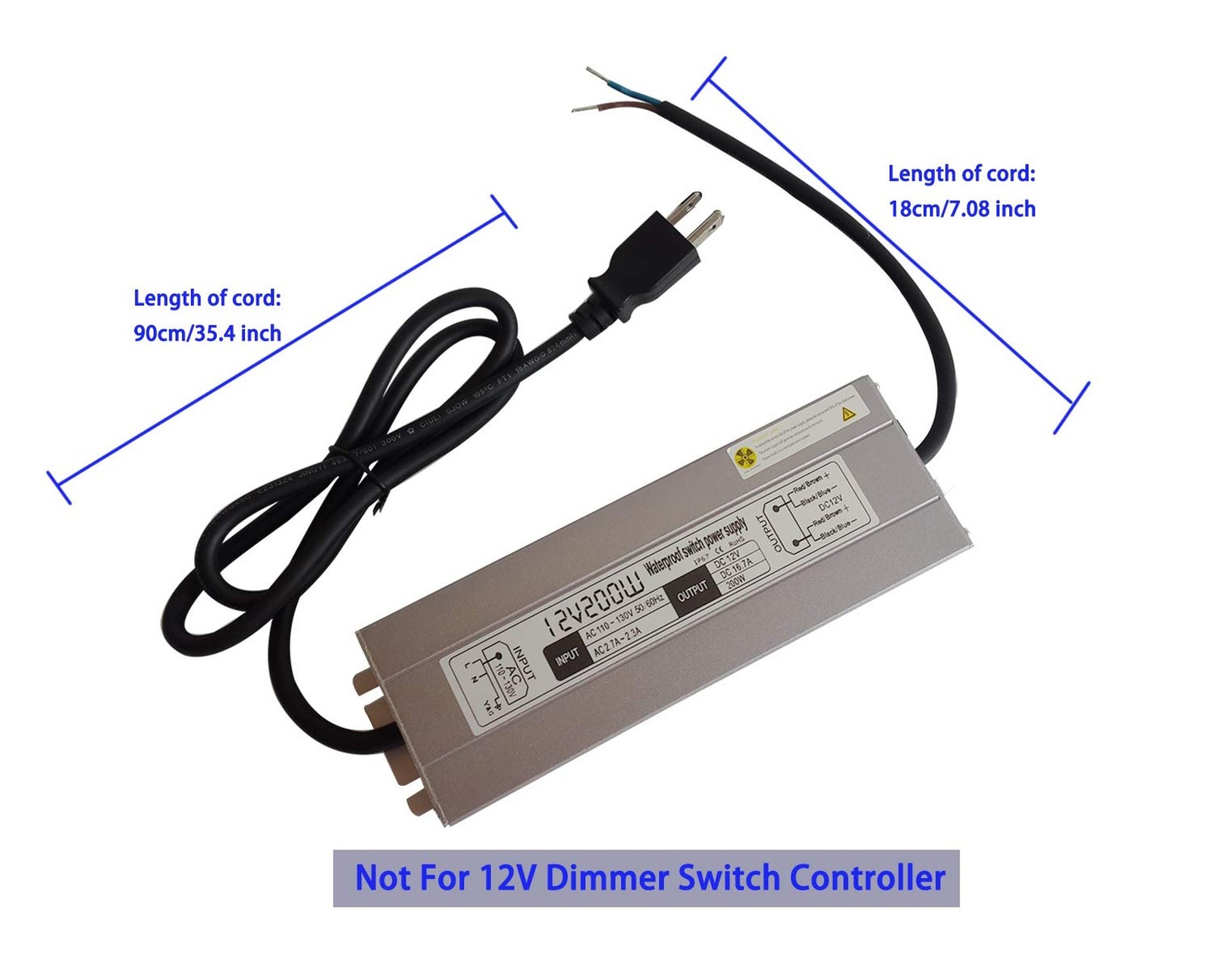 200w Waterproof Power Supply Transformer,110-130v AC to 12v DC Output 16.7a P…