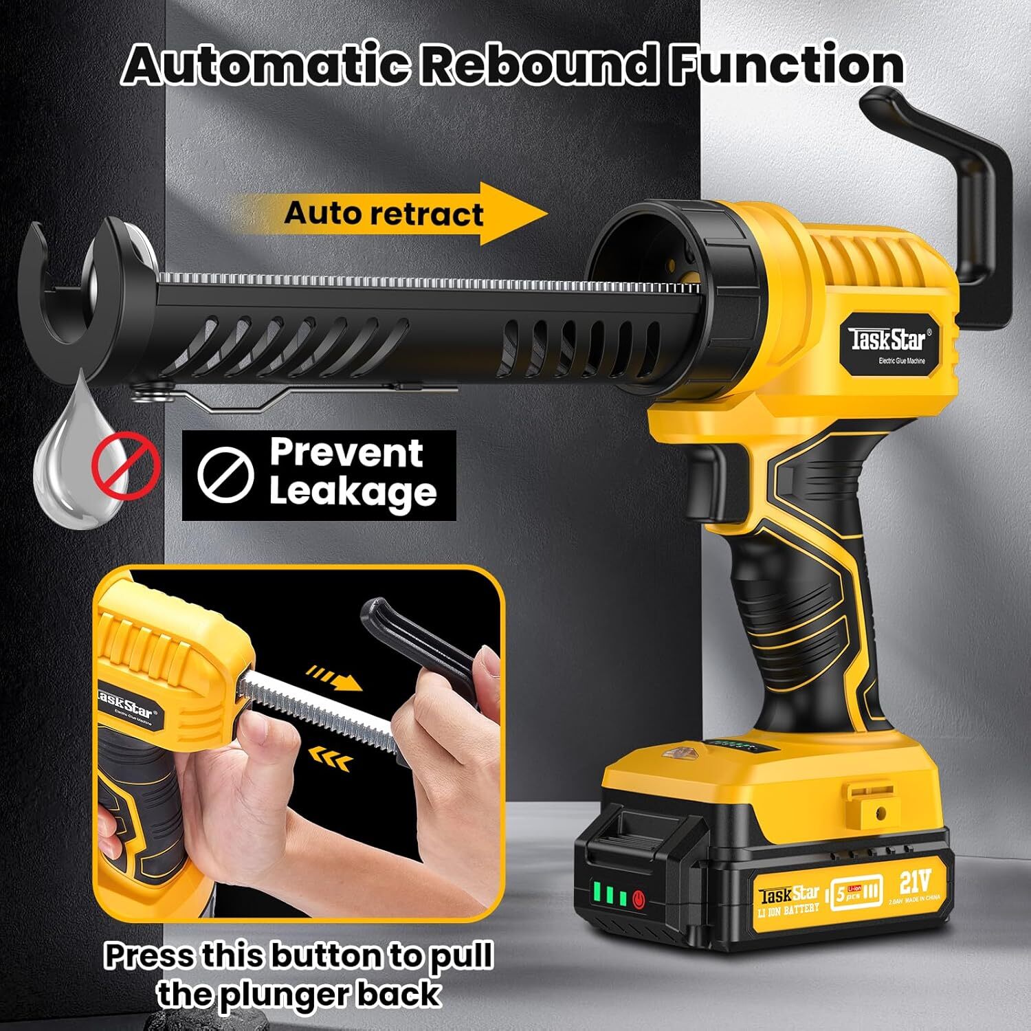 Taskstar Electric Caulking Gun Glass Glue Gun 5 Speeds Cordless Caulking Sealant