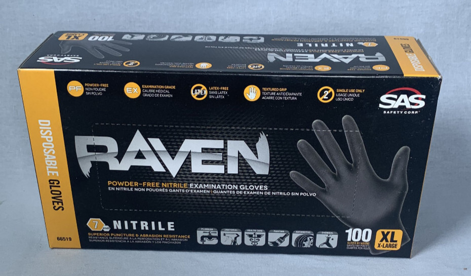 NEW Raven 66519 Nitrile Gloves XL 100ct Powder Free Disposable