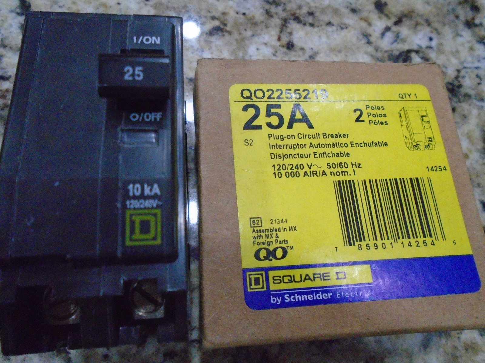 SQUARE D QO2255219 25 AMP 2 POLE 120/240VAC, 10kA, HIGH AMP LUGS SPECIAL BREAKER