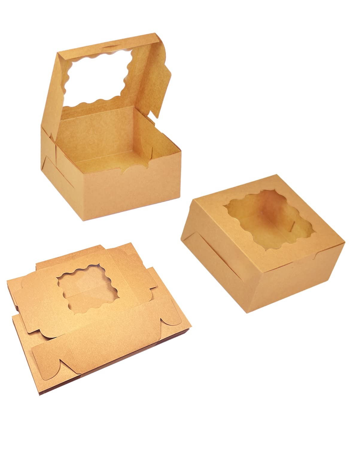 Bakepacker Brown 30-Packs Bakery Boxes with Window 6x6x3 inches Thick &