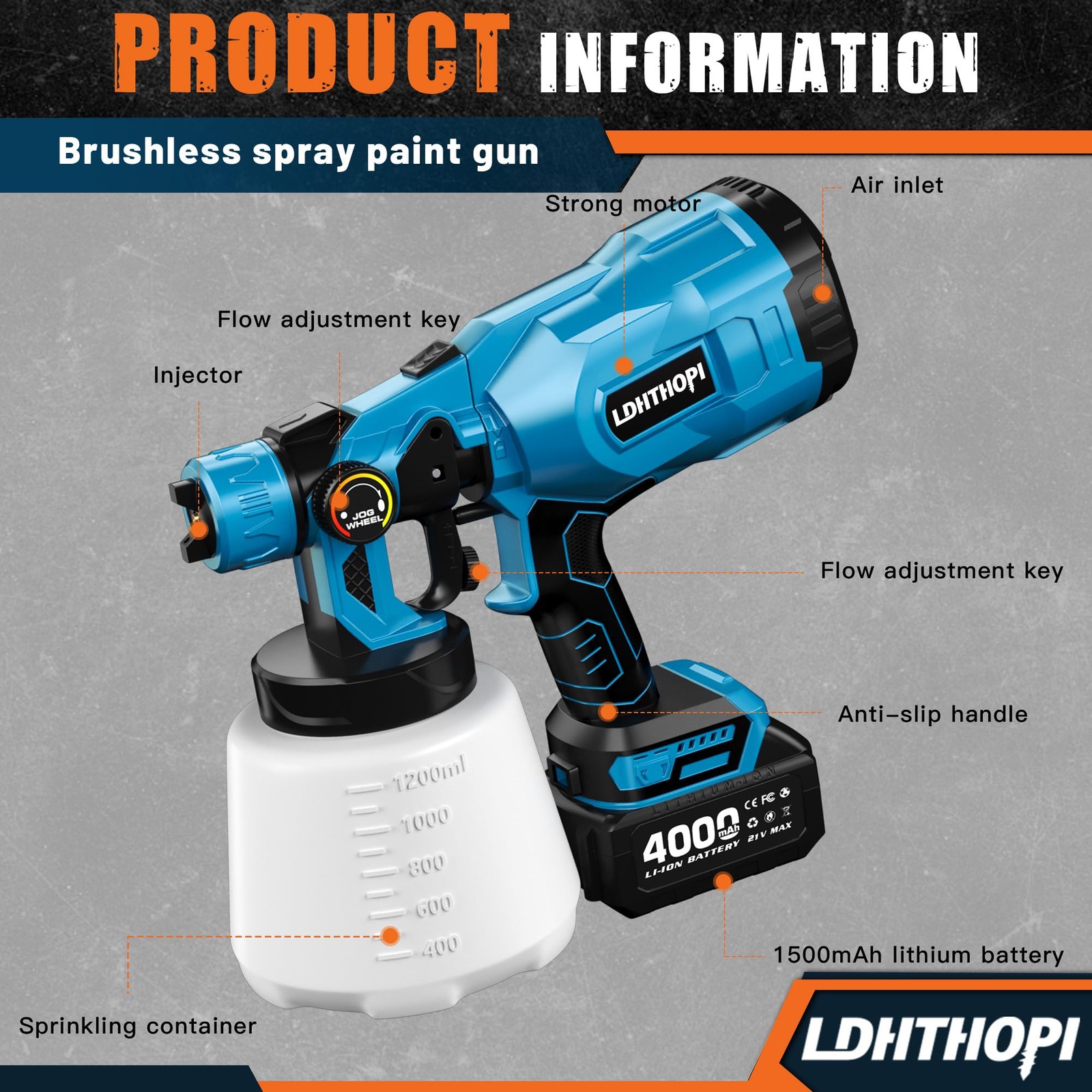 Ldhthopi Cordless Paint Sprayer 2 Batteries 1000W Hvlp 21V Battery Powered