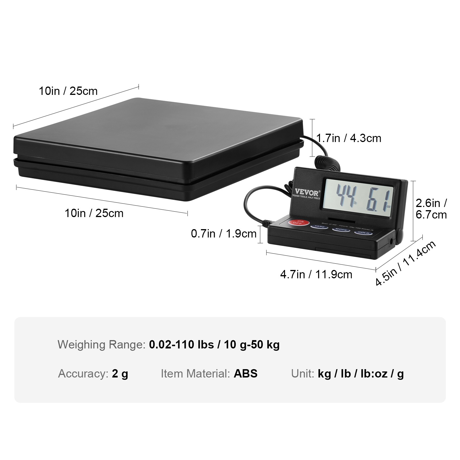 VEVOR Shipping Scale Digital Postal Scale 110 lbs x 0.07 oz. AC/DC Package LCD
