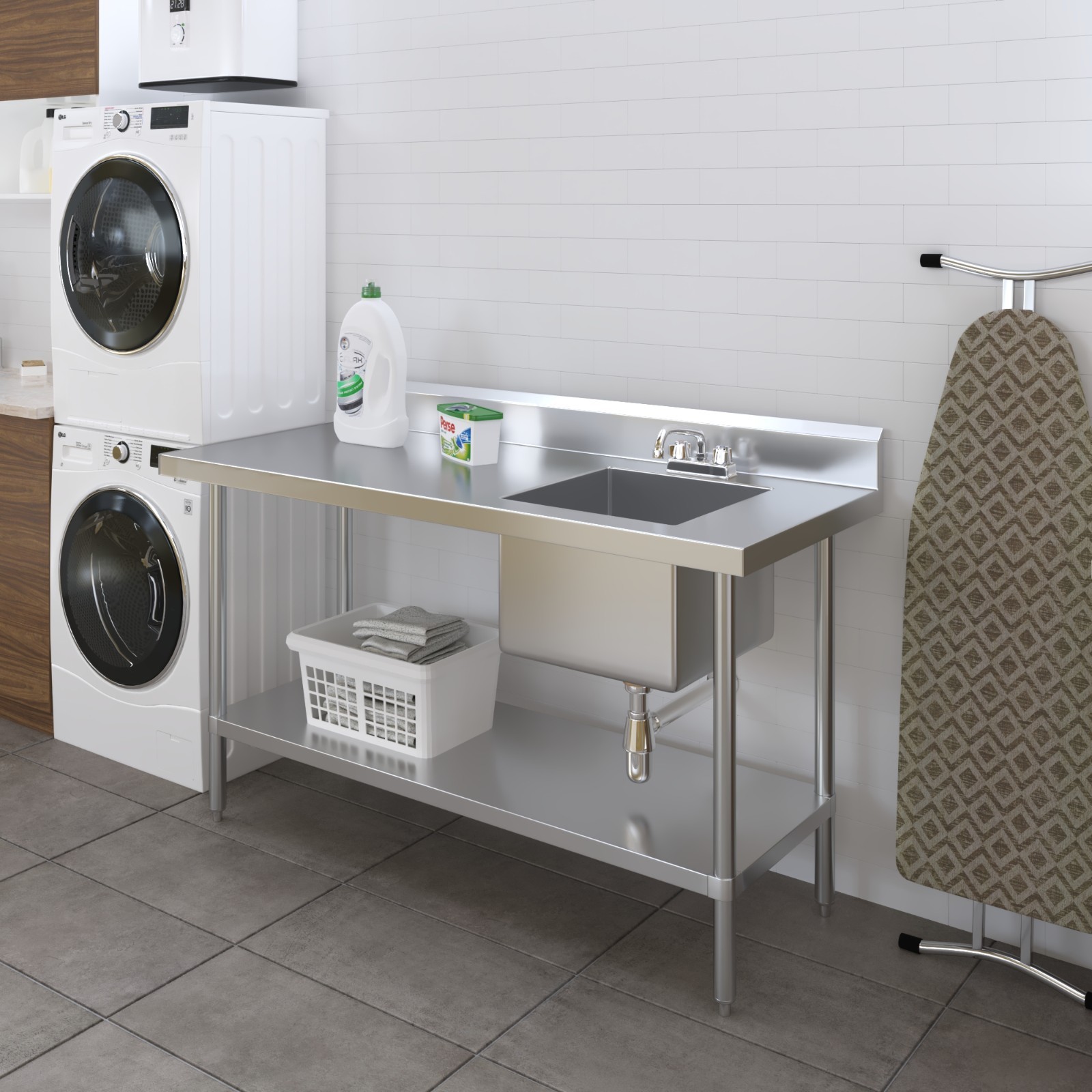 60 in. x 24 in. Stainless Steel Work Table with Built-in Right Prep Sink