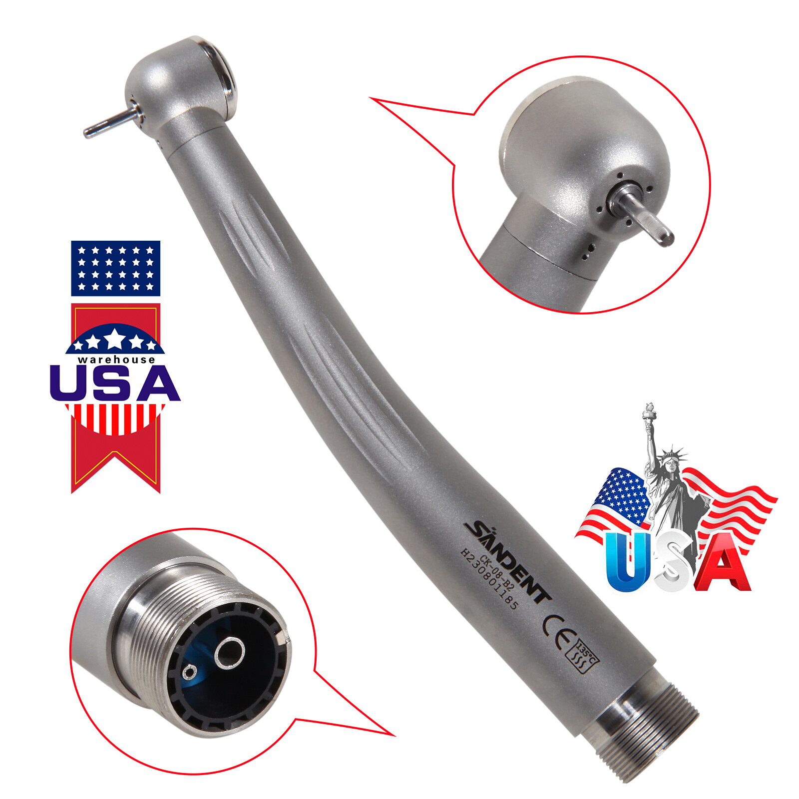 Dental High Speed Handpiece Ceramic Bearing Push Button 2 Holes Single Way Spray