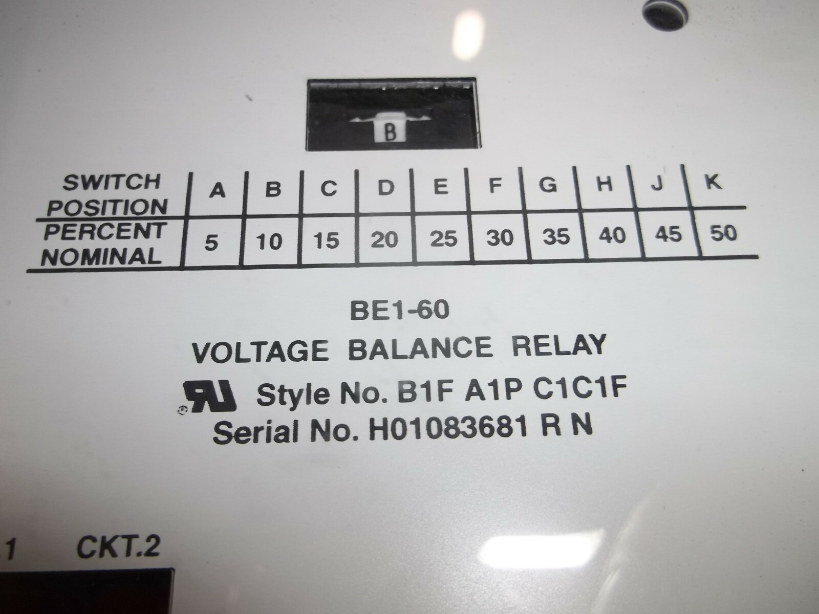 BASLER ELECTRIC BE1-60 VOLTAGE BALANCE RELAY STYLE B1F A1P C1C1F (P4)