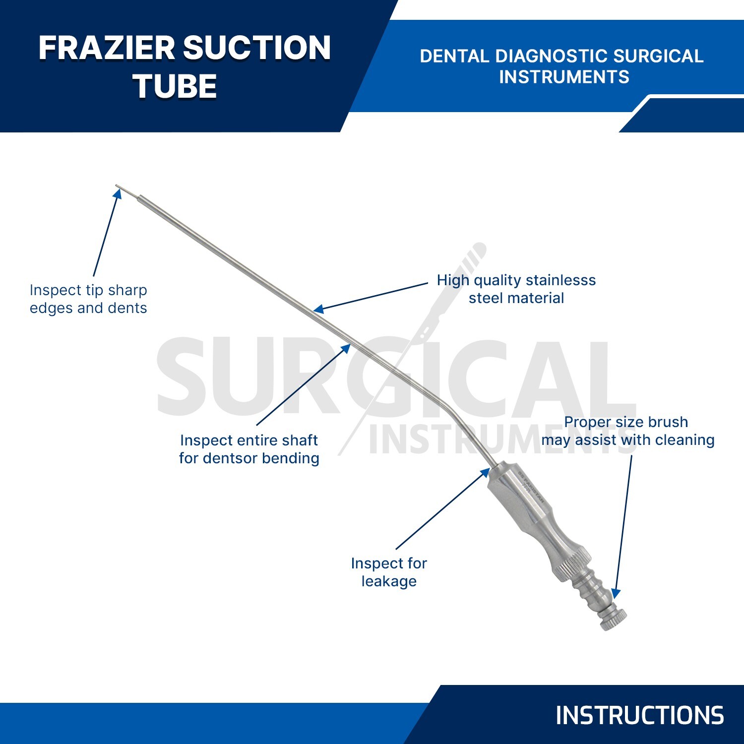 Frazier Suction Surgical Tube No. 12 (4mm) 7.6″ Aspirator Surgical German Grade