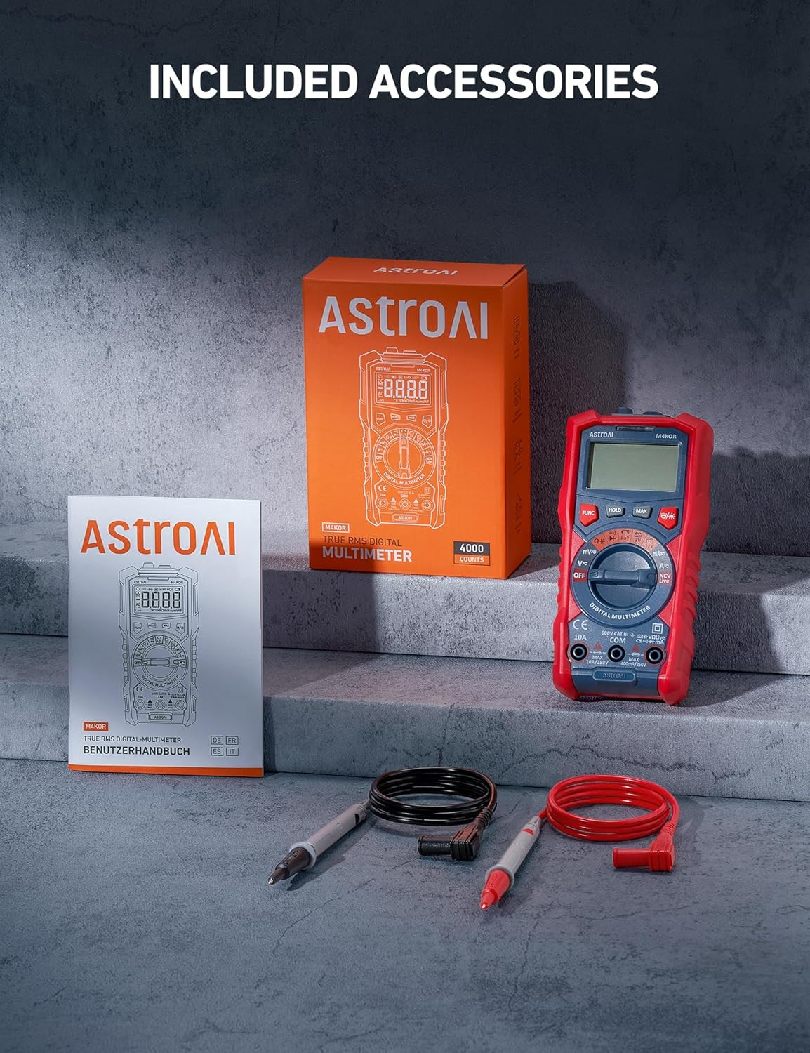 Astroai Digital Multimeter, TRMS 4000 Counts, Auto-Ranging, Battery Test | 1.5V/