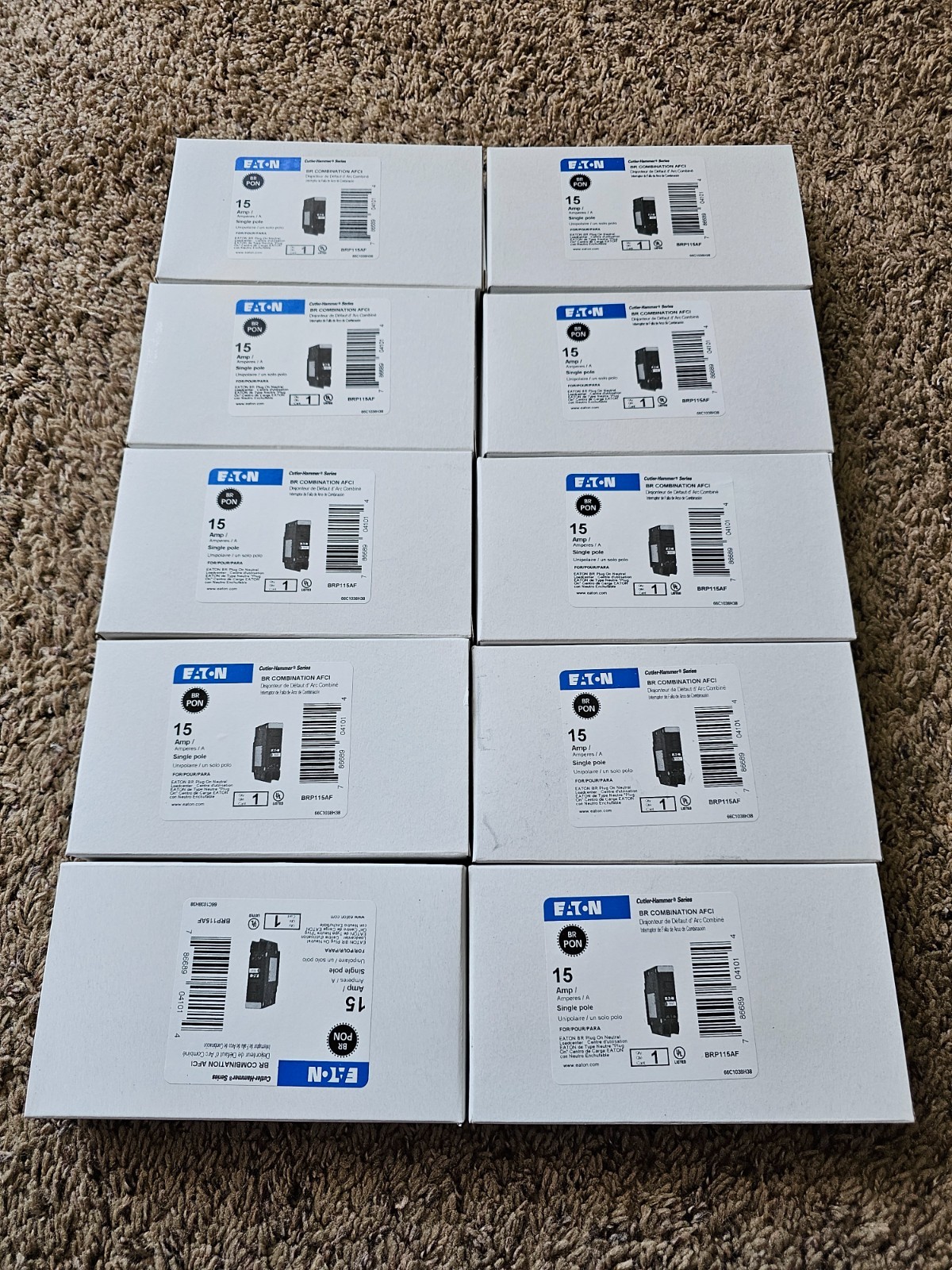 New Eaton BRP115AF Combination Circuit Breaker AFCI 15AMP -Lot of 10