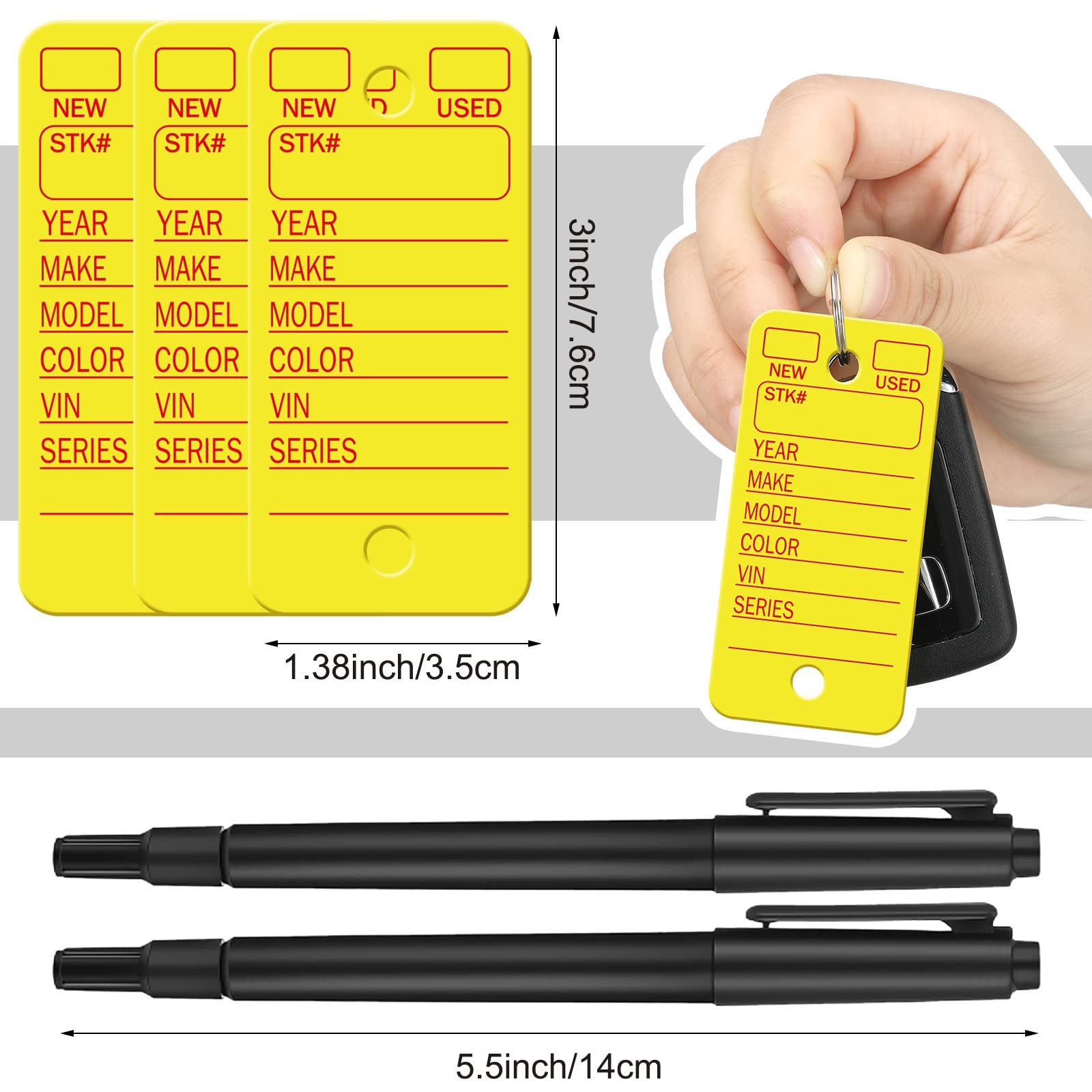 Gersoniel 500 Pcs Yellow Car Key Tags with Rings, Labels, and 4 Pens for Office,