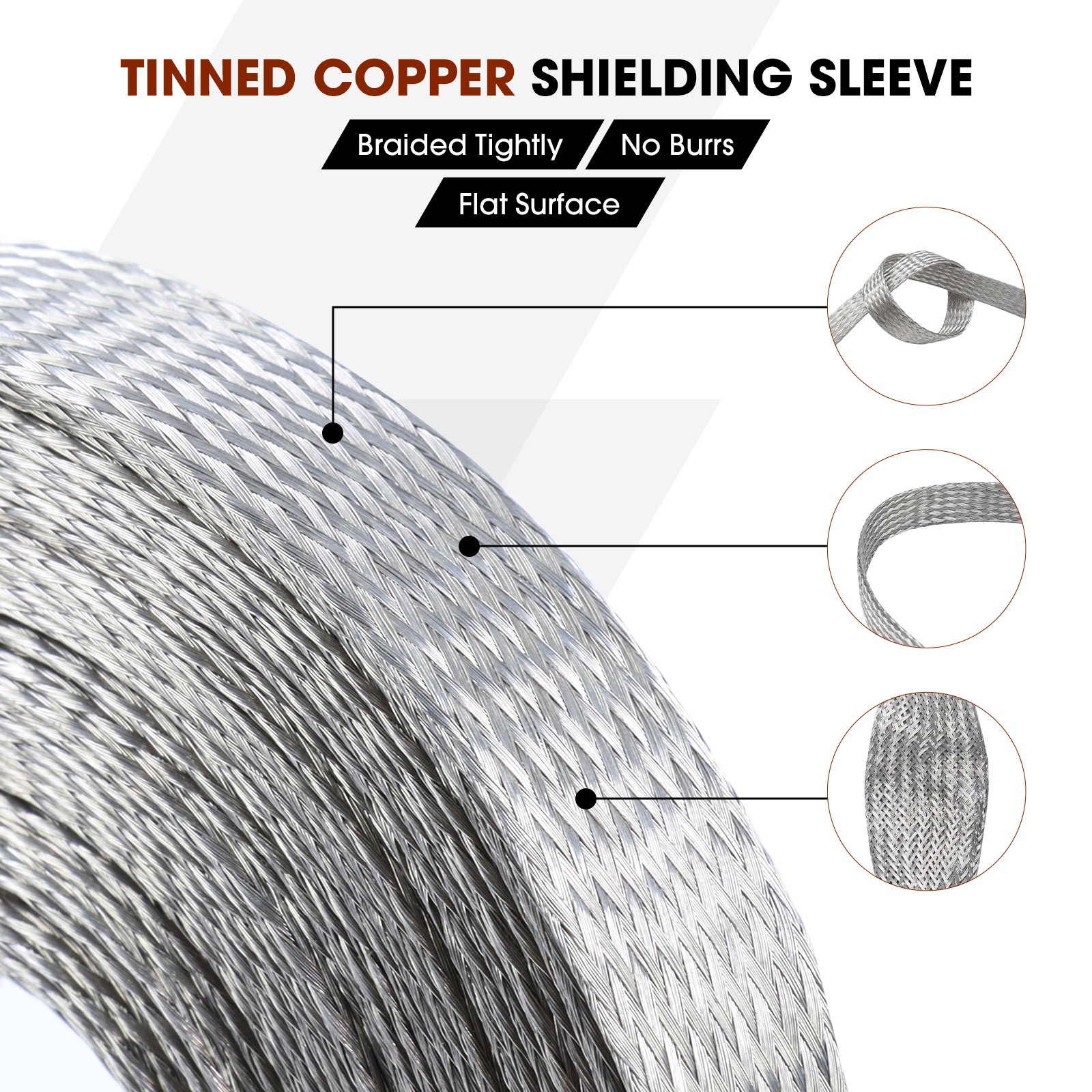 Tinned Copper Braid Ground Strap Metal Cable Wrap Sleeve Mesh Wire Shielding Lot