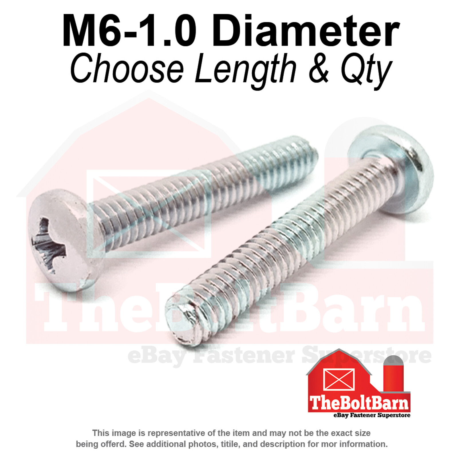 M6-1.0 Phillips Pan Head Machine Screws Zinc (Choose Length & Qty)