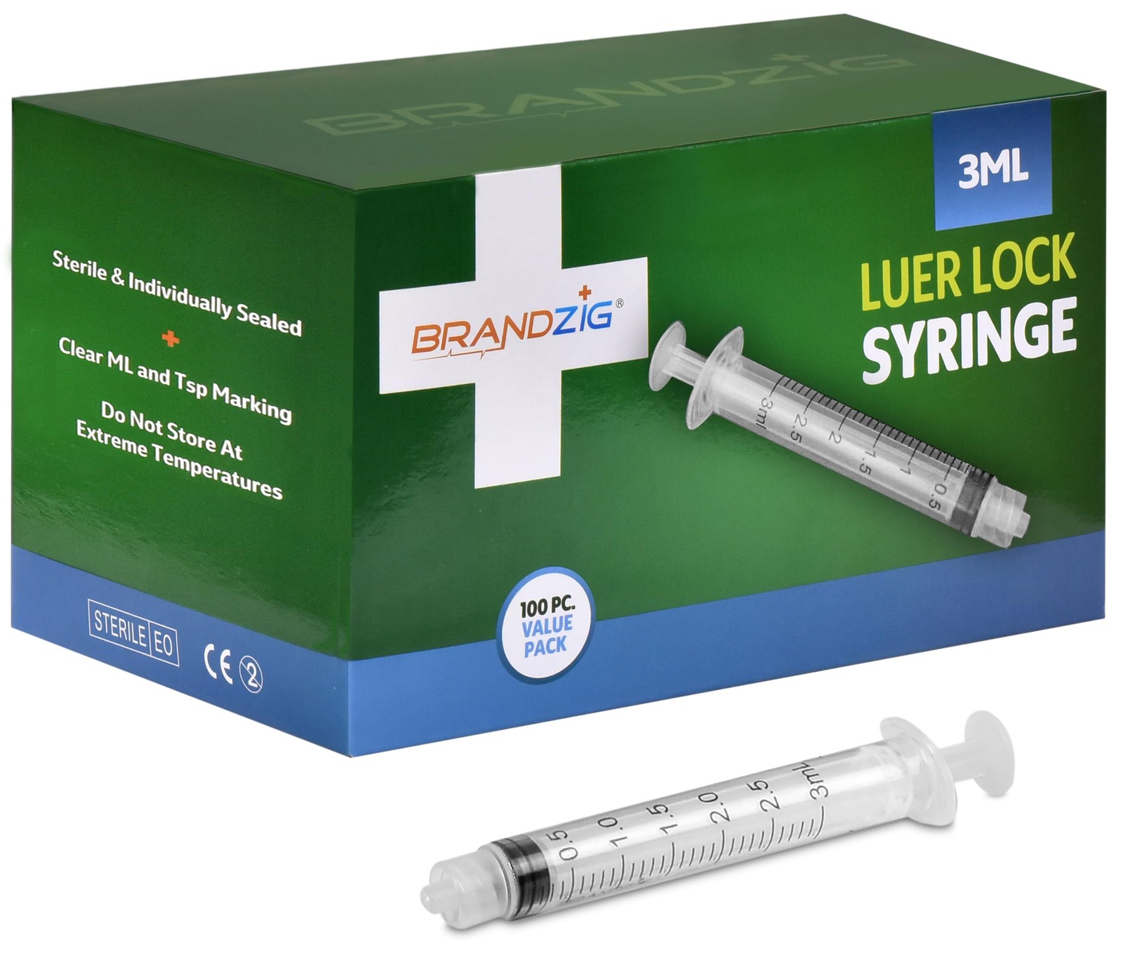 3ml luer lock syringe No Needle – Sterile, Individually Wrapped – 100 Pack –