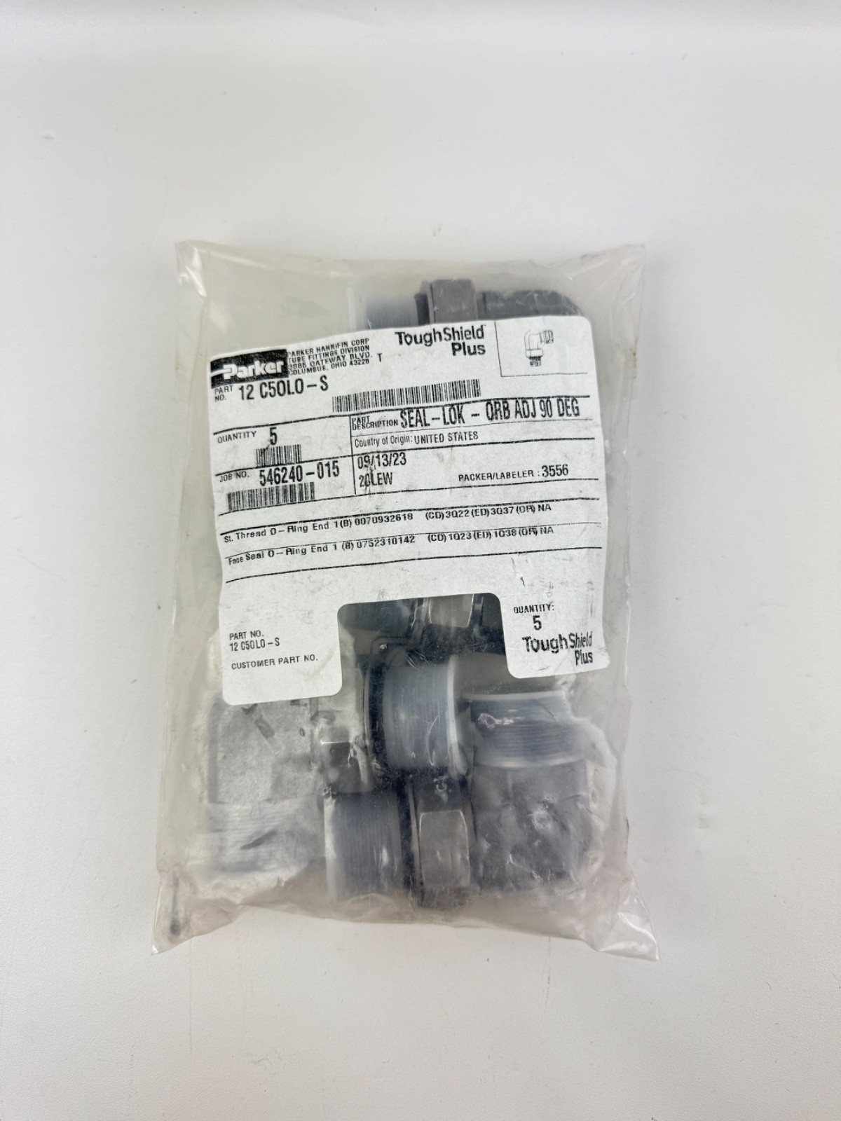 PARKER 12C50L0-S STRAIGHT ELBOW SEAL-LOK-ORB ADJ 90 DEGREES *BAG OF 5*