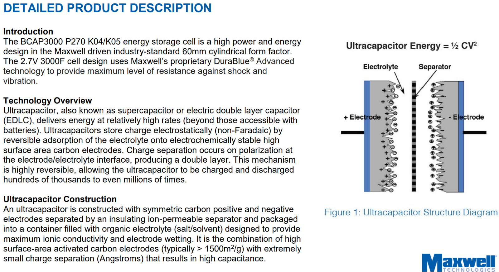 Maxwell – BCAP3000 P270 K04 – Supercapacitors / Ultracapacitors 2.7V 3000 Farads