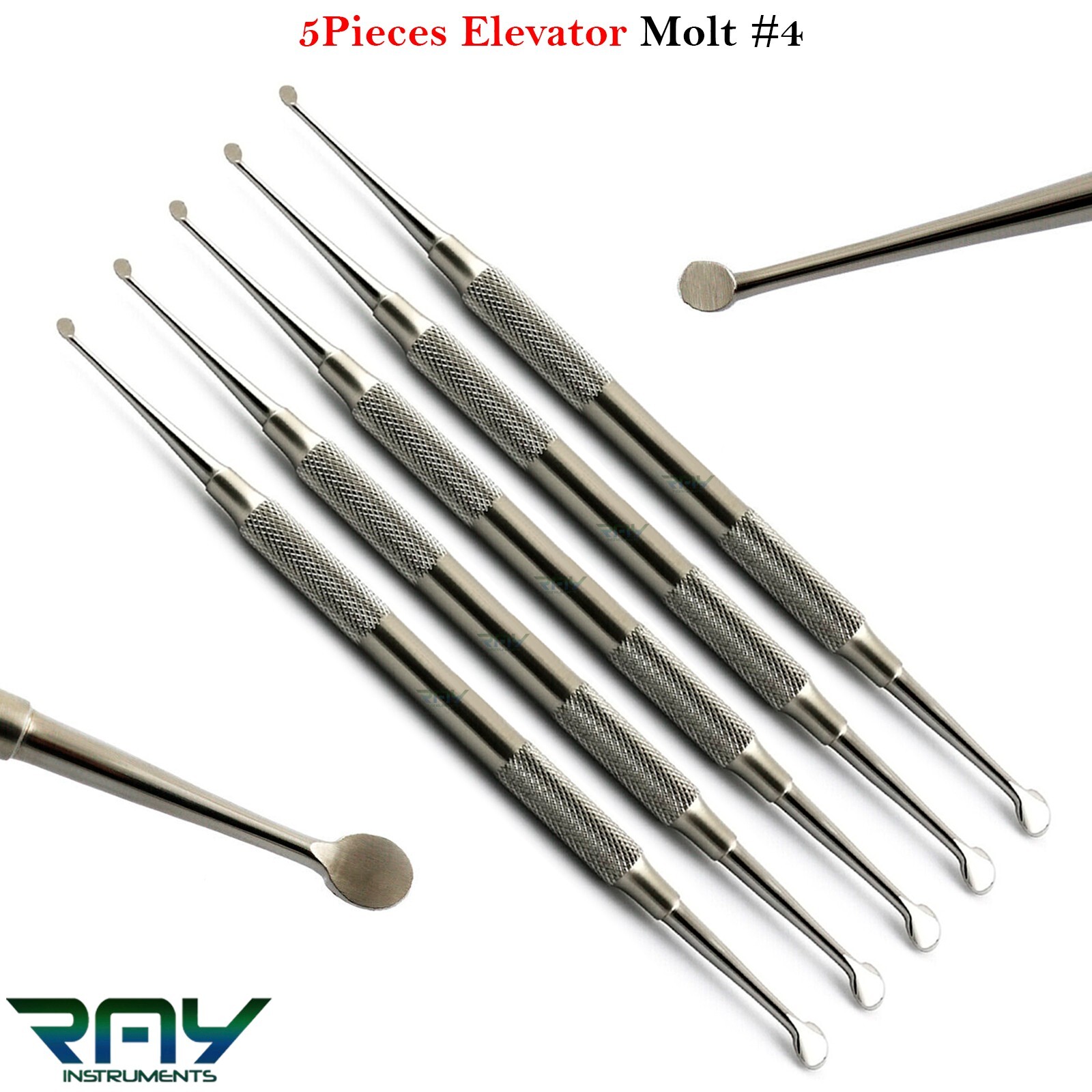 5 Pieces Dental Molt #4 Elevator Periosteal Bone Curette Surgical Instruments
