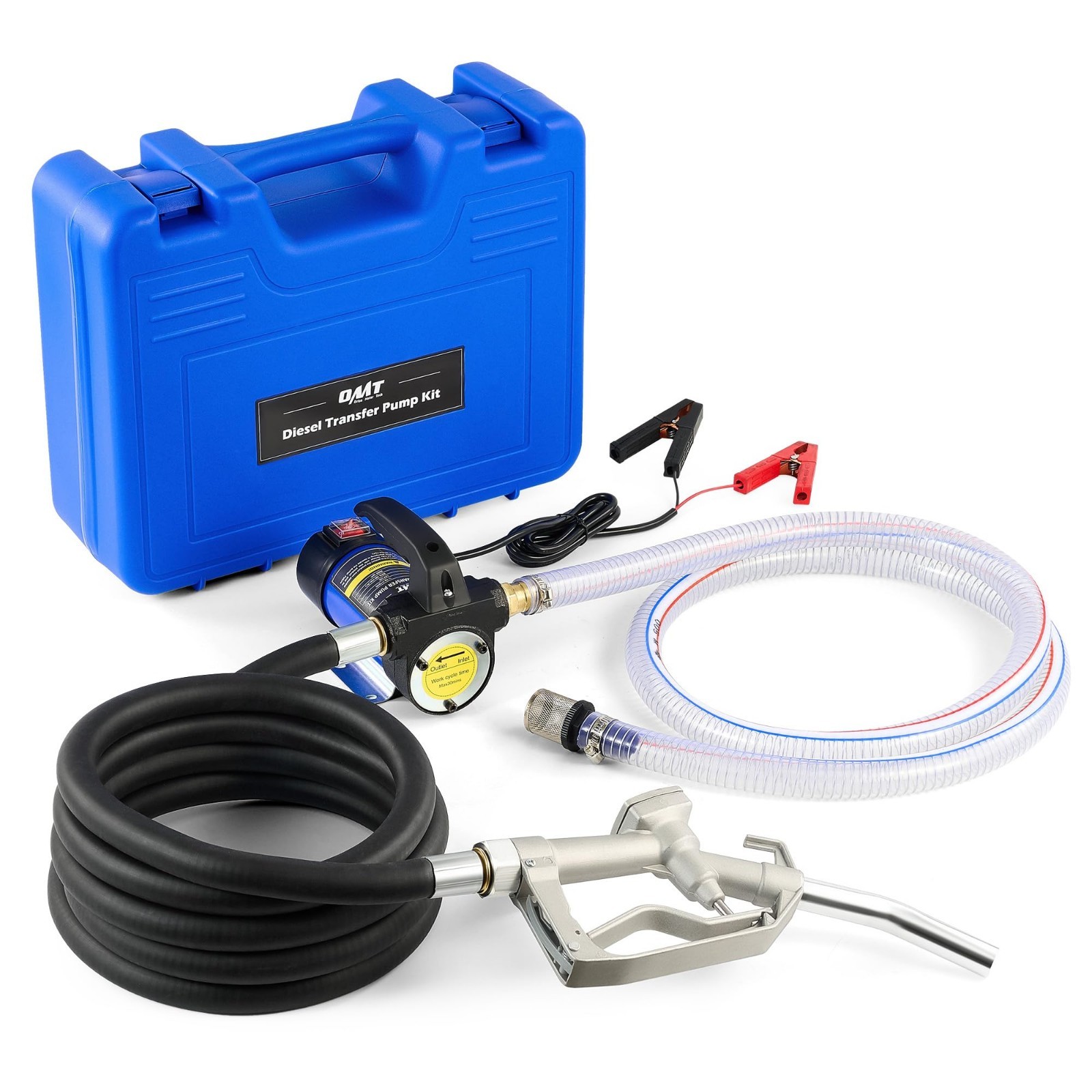 12V Diesel Transfer Pump Kit – Portable Fuel Pump with Nozzle & Hoses, Oil Extra