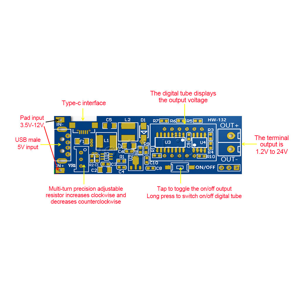 DC-DC 5V to 1.2V~24V USB Step UP/Down Boost Buck Adjustable Power Supply Module