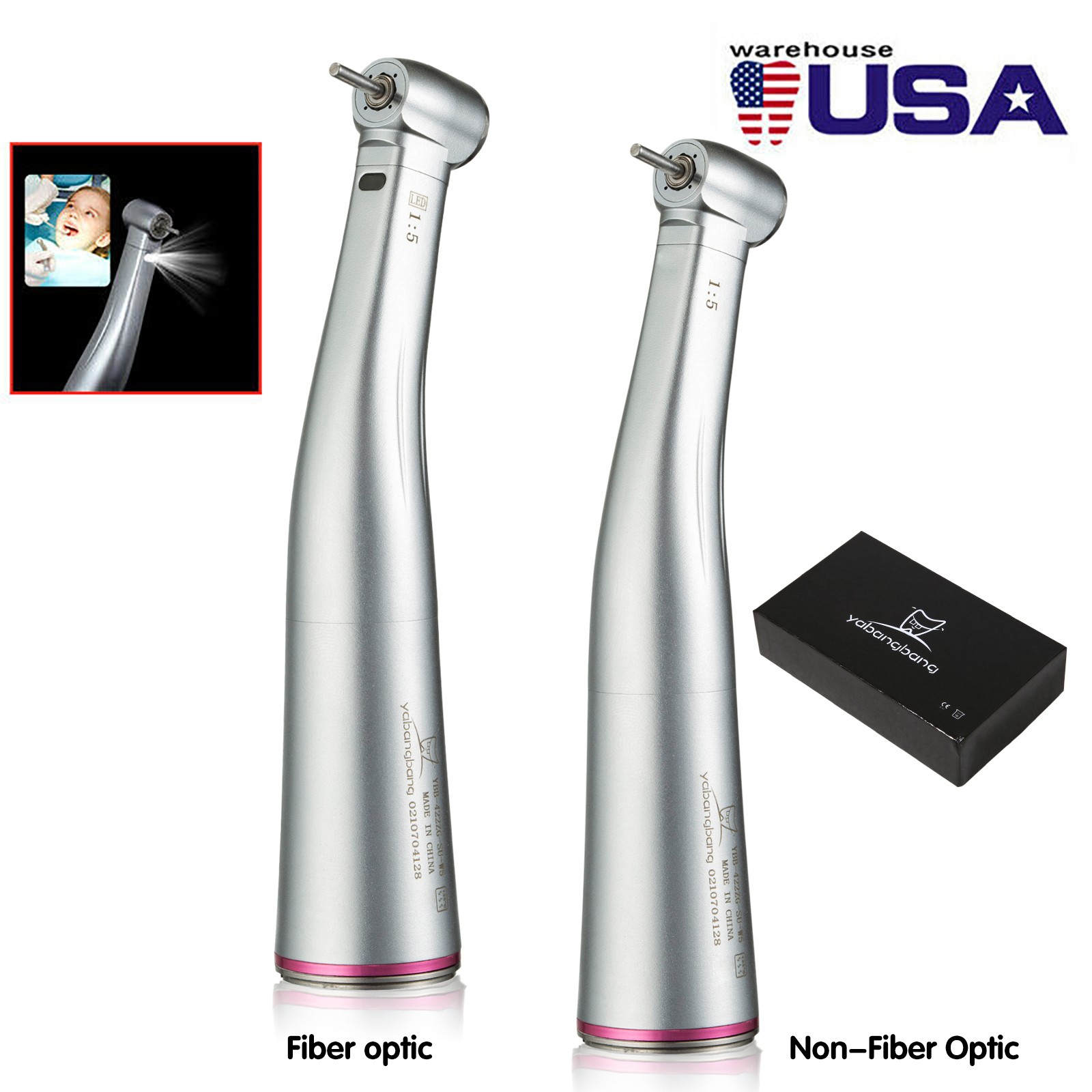 Dental 1:5 Fiber Optic LED Contra Angle Handpiece fit NSK E-type Electric Motor