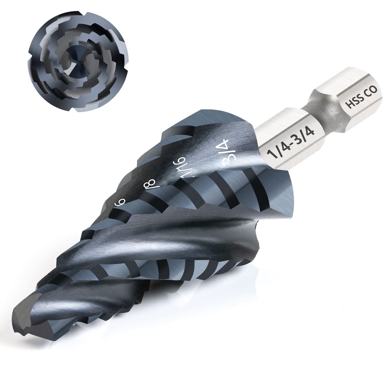 M35 Cobalt Step Drill Bit 1/8-1/2 TiAlN 1/4 Hex 4 Flute